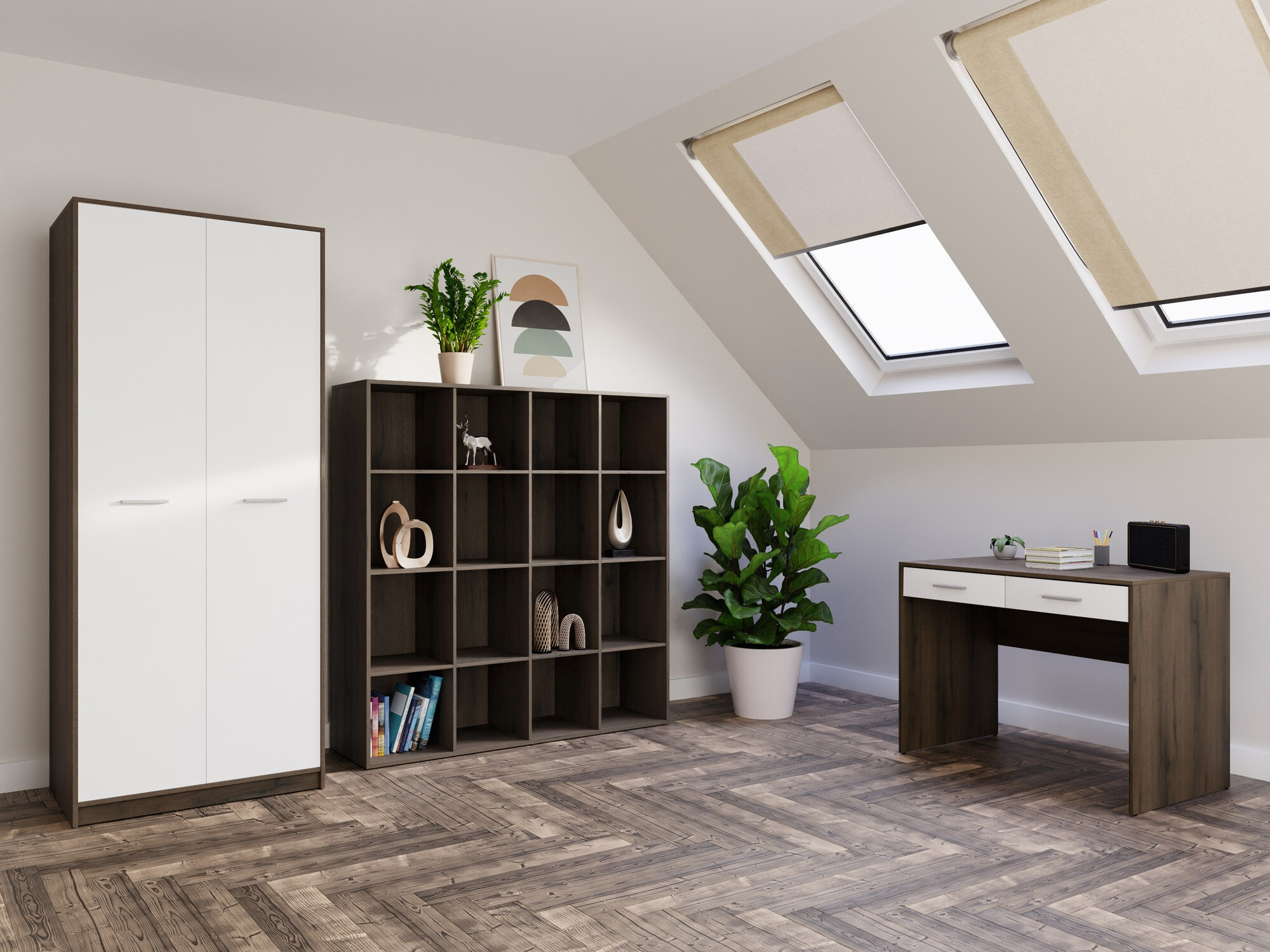 Kodukontori komplekt Novsore 166 (Tume tamm + Valge)