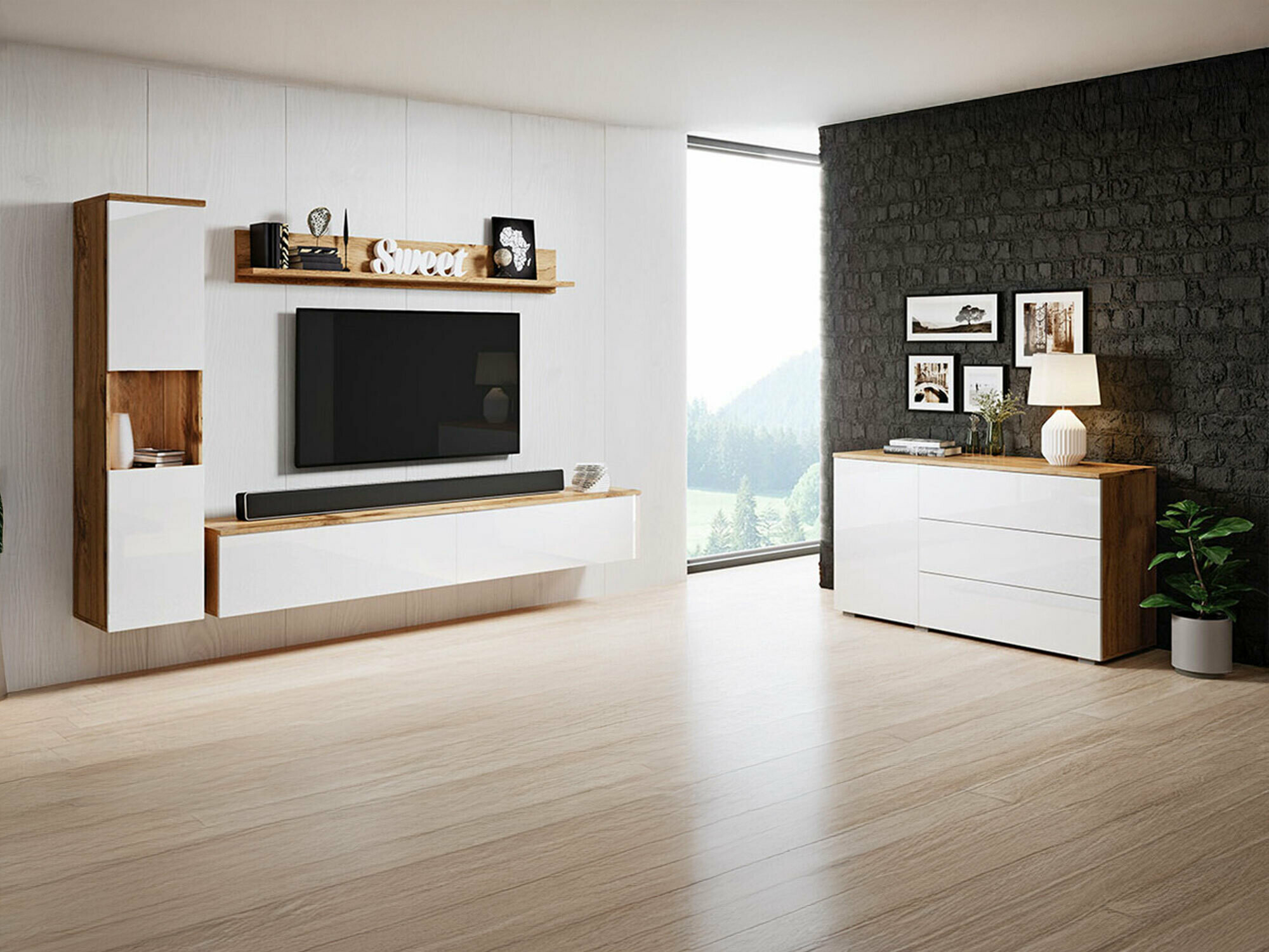 Elutoa komplekt Sarasota 132 (Wotani tamm + Läikiv valge)