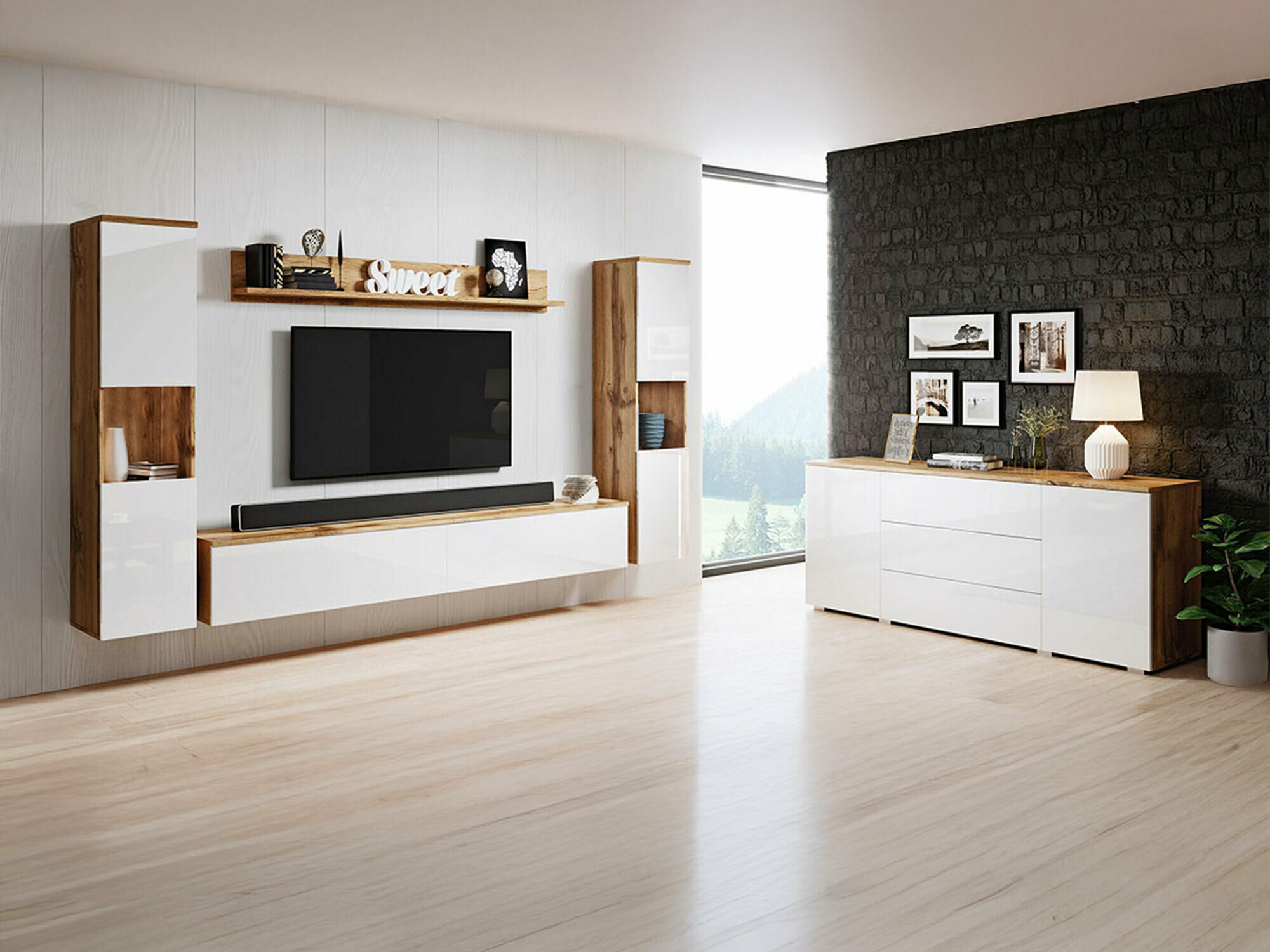 Elutoa komplekt Sarasota 133 (Wotani tamm + Läikiv valge)