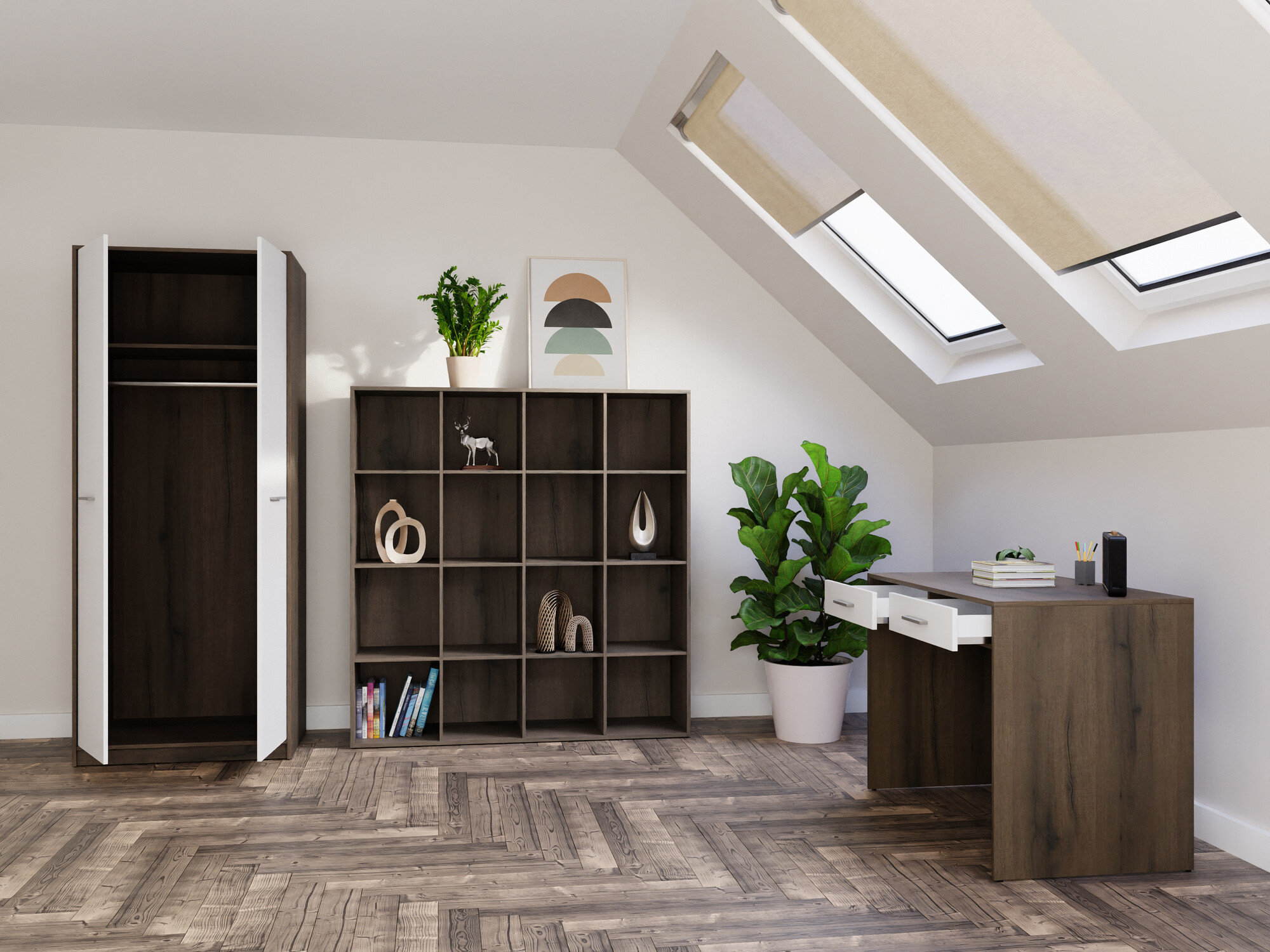 Kodukontori komplekt Novsore 166 (Tume tamm + Valge)