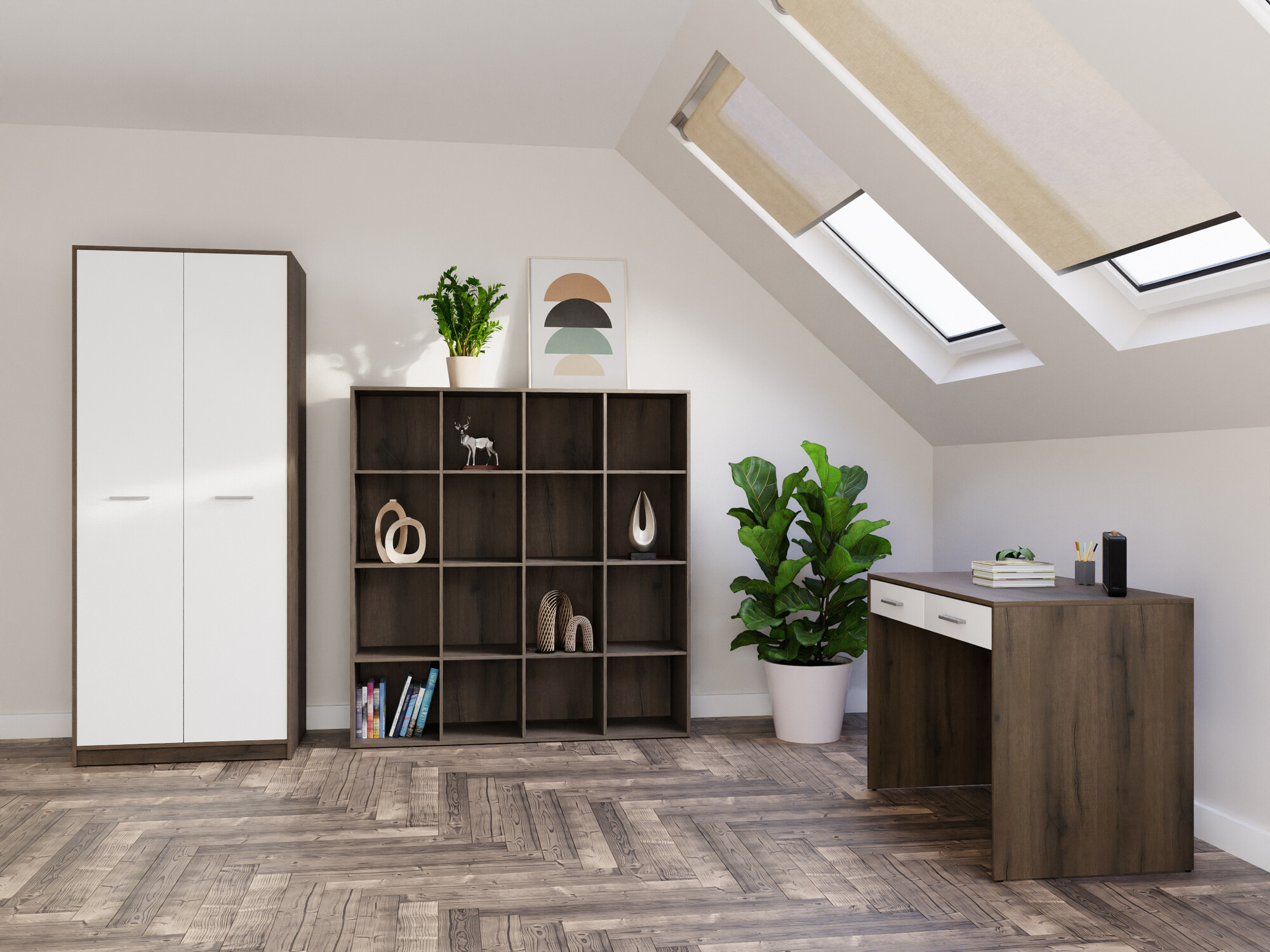 Kodukontori komplekt Novsore 166 (Tume tamm + Valge)