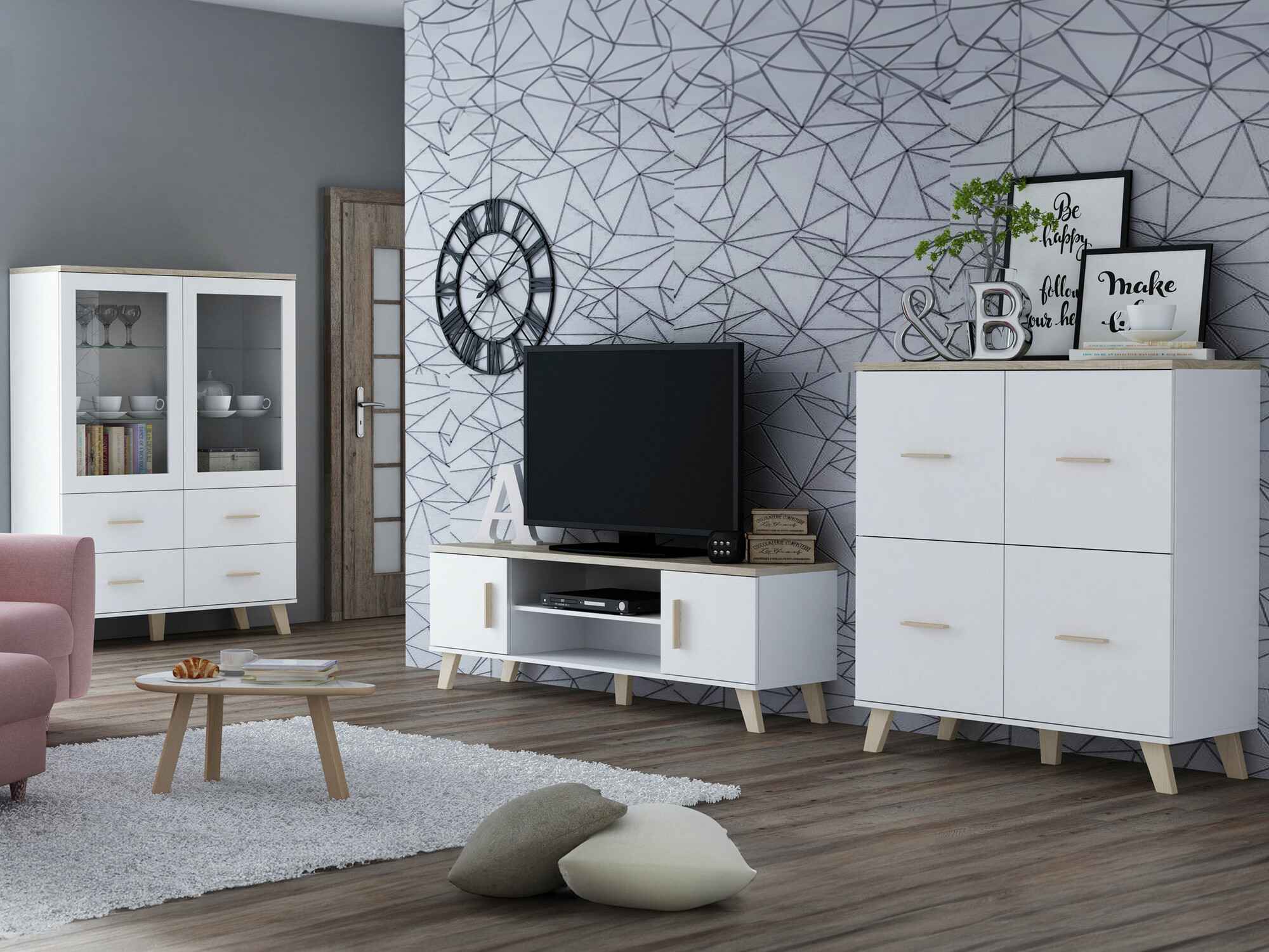 Elutoa komplekt Larfloi 113 (Valge + Sonoma tamm)