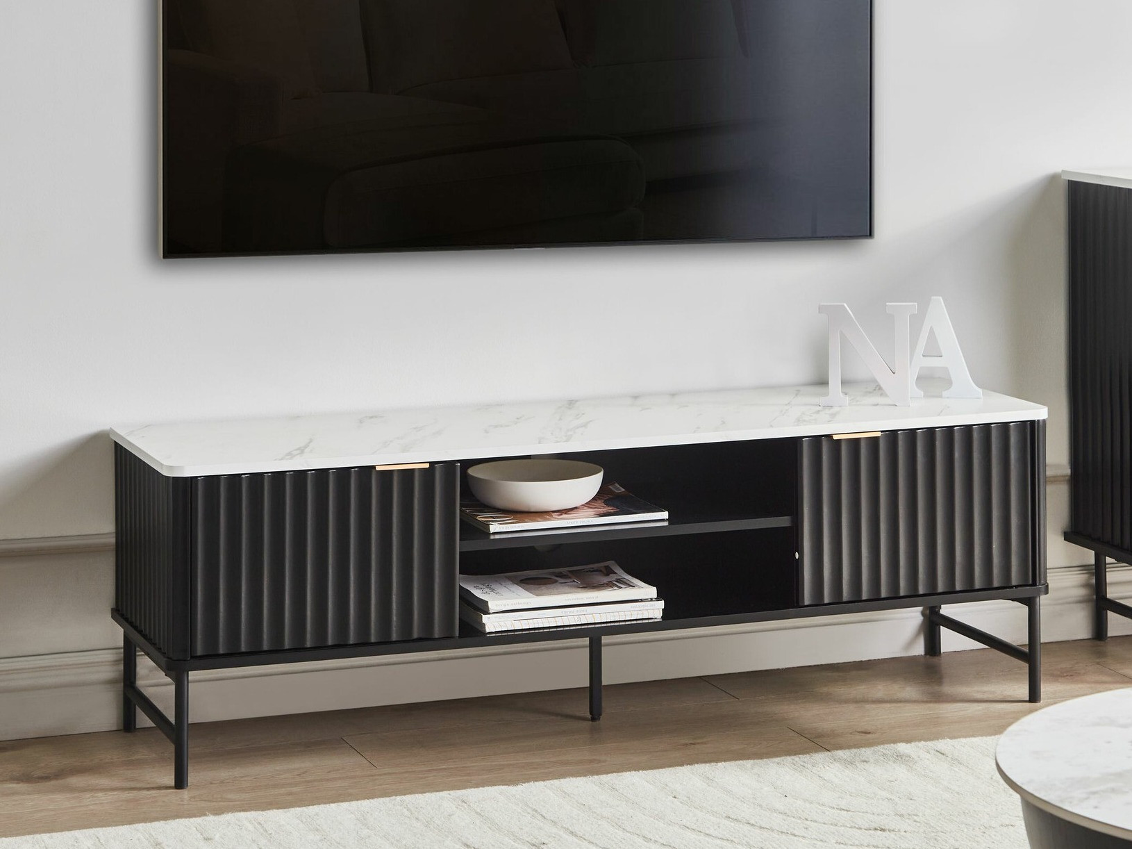 TV-alus Berwyn 2575 (Must + Valge marmor)