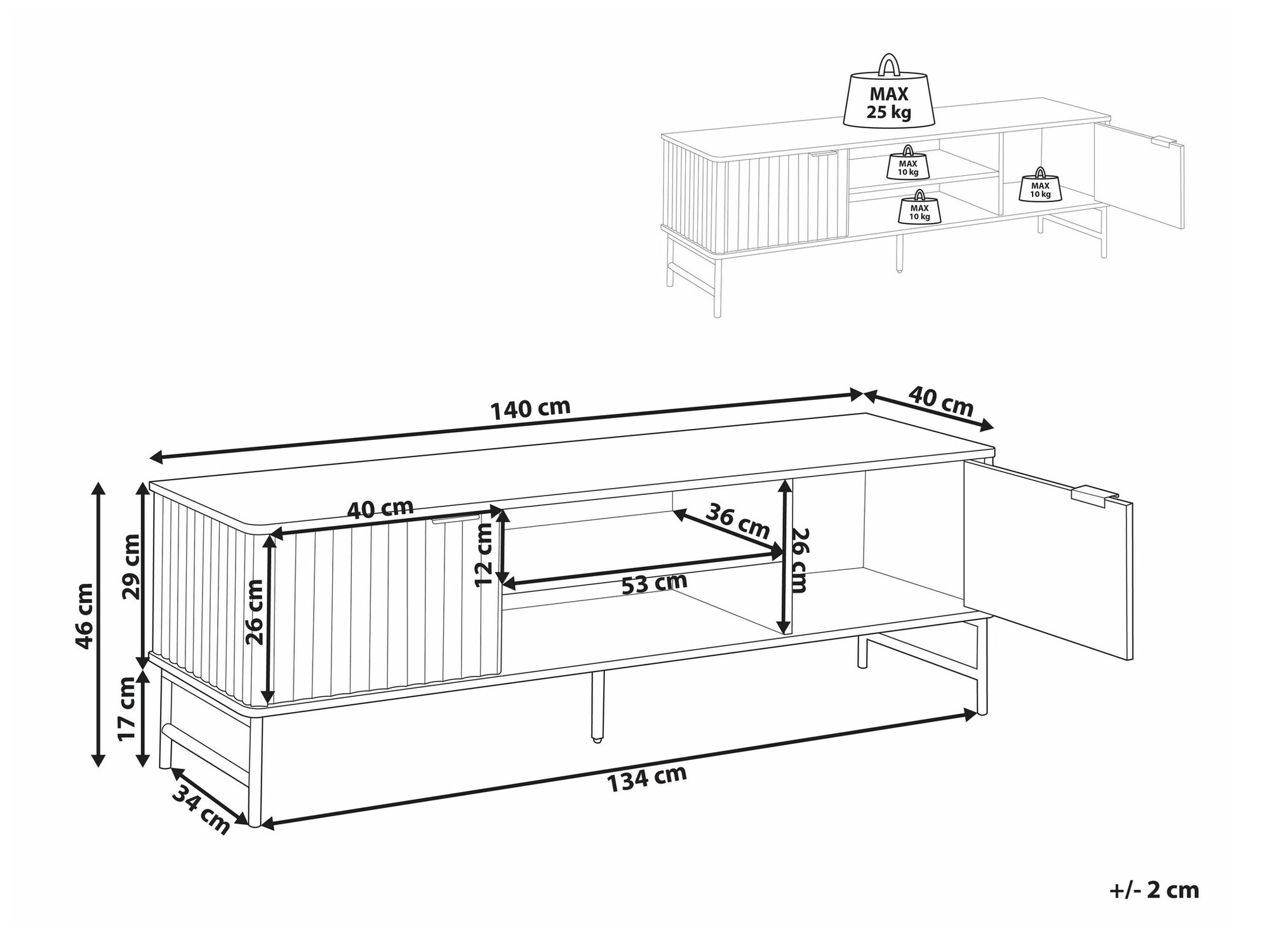 TV-alus Berwyn 2575 (Must + Valge marmor)