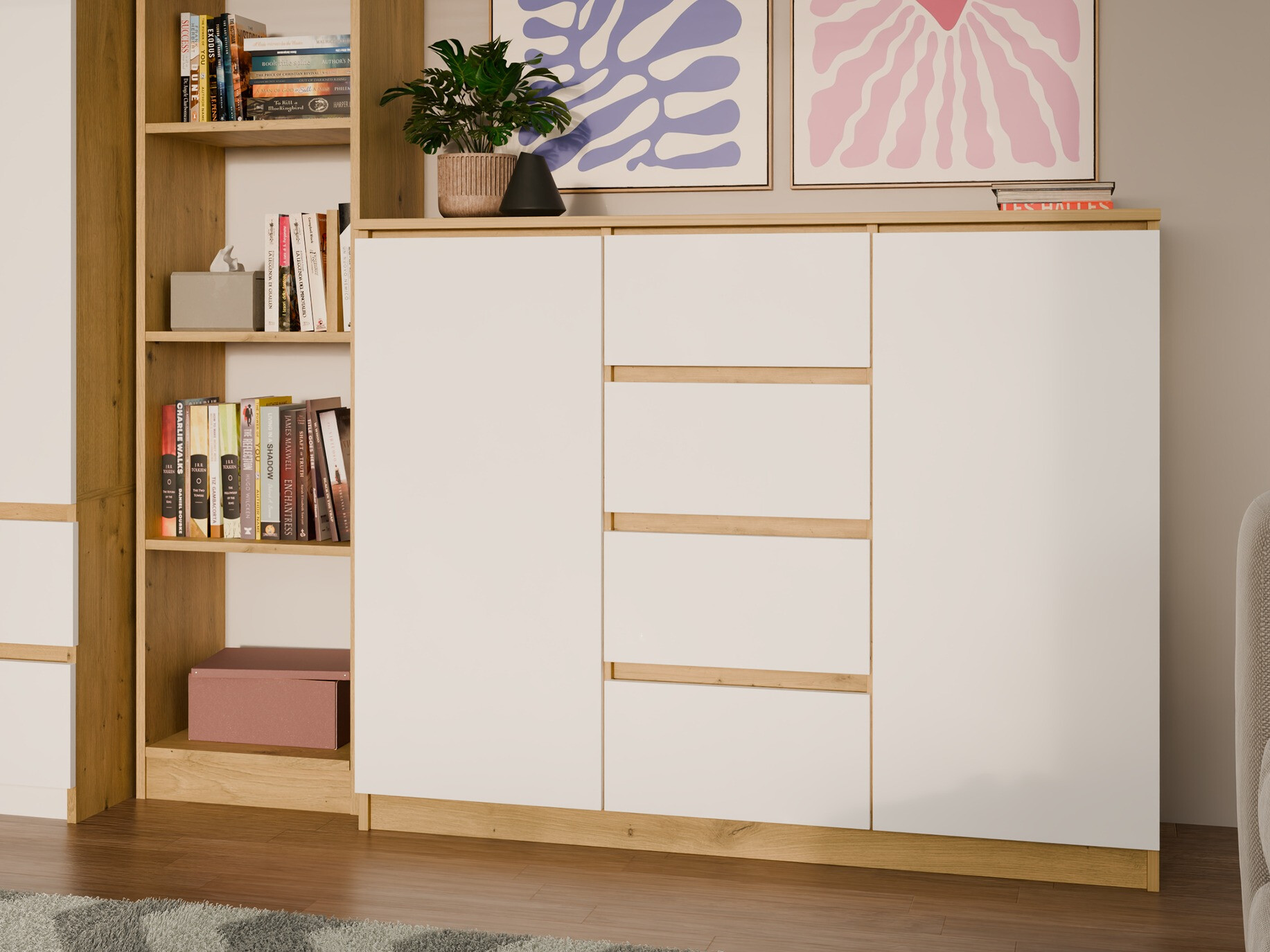 Kummut Elbvelu 113 (Artisan tamm + Valge)