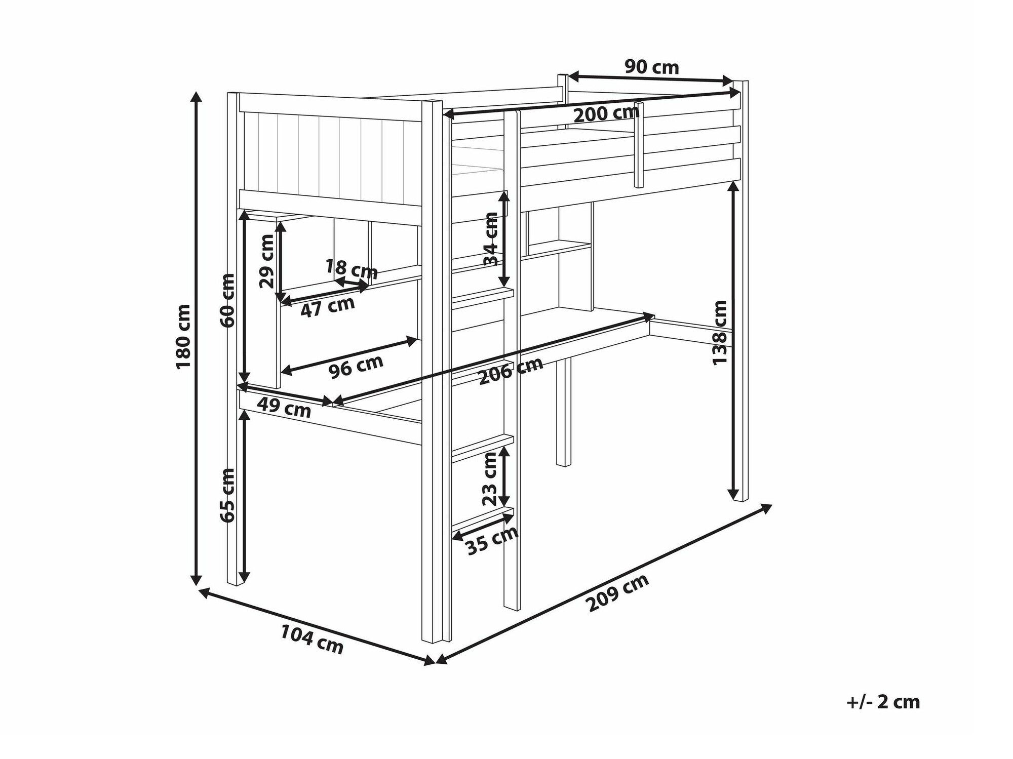 Kõrge voodi Berwyn 2614 (Hall)