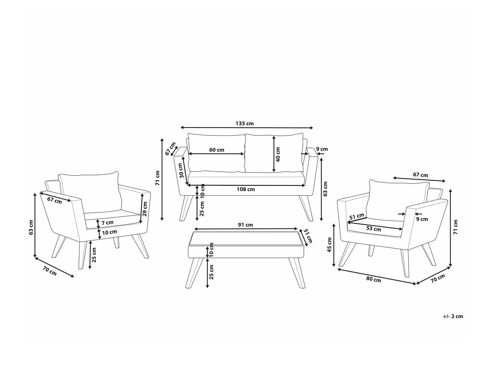Aiamööblikomplekt Berwyn 2626 (Helepruun + Valge)