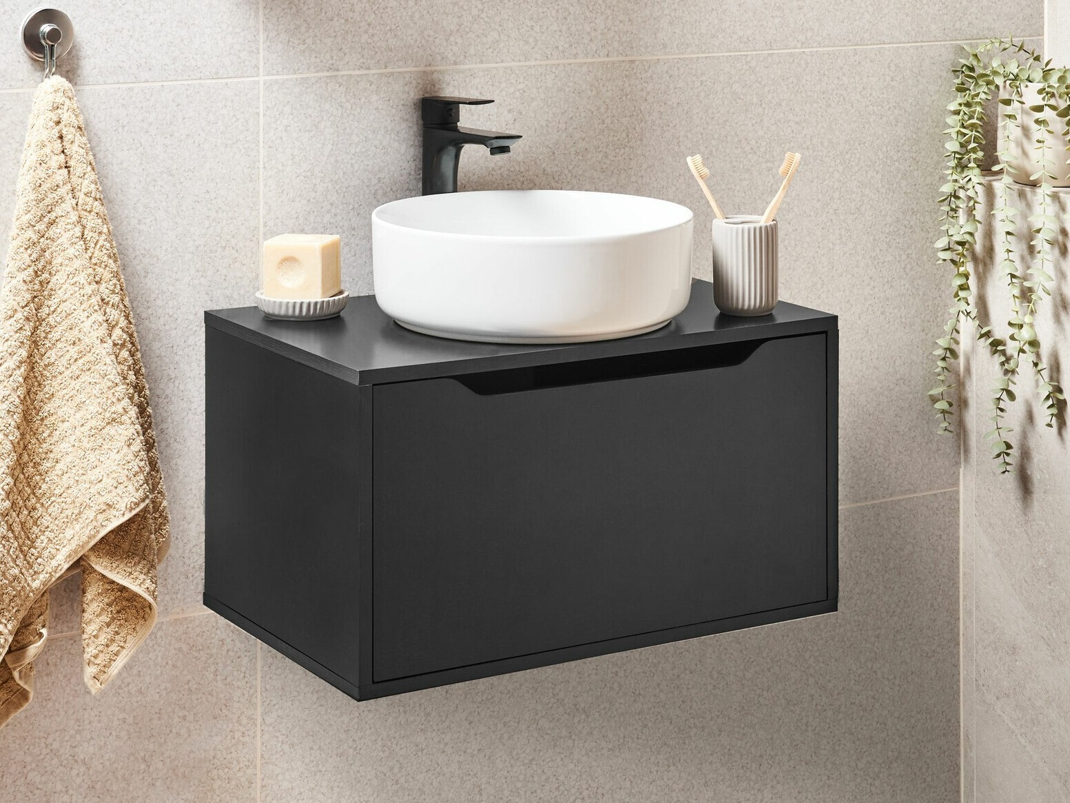 Vannitoa põrandakapp kraanikausile Berwyn 2644 (Must)