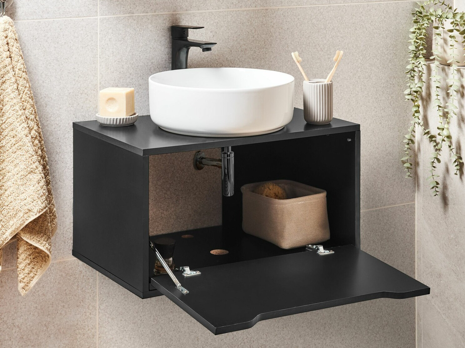 Vannitoa põrandakapp kraanikausile Berwyn 2644 (Must)