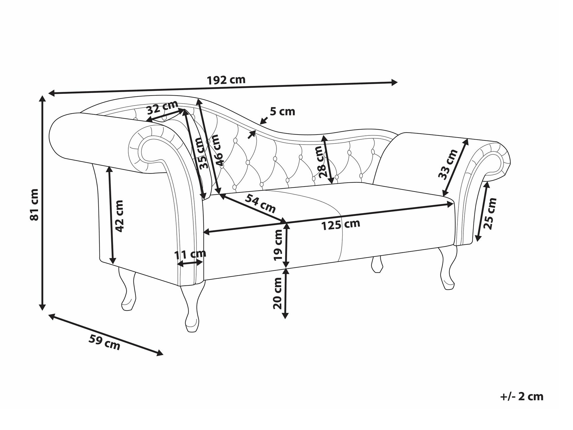 Kušett Berwyn 1694 (Must)