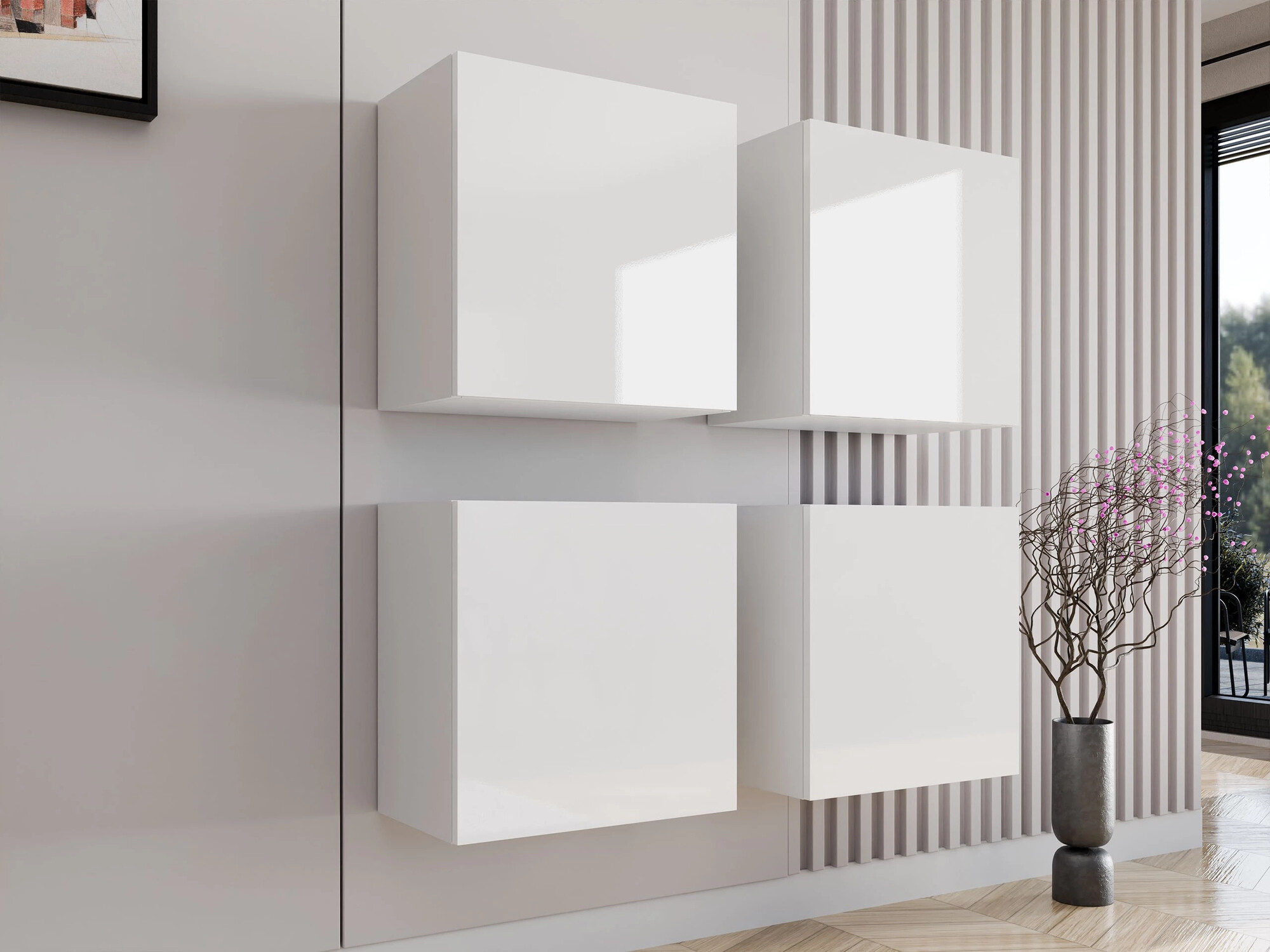 Köögikappide komplekt Venenou 143 (Valge + Läikiv valge)