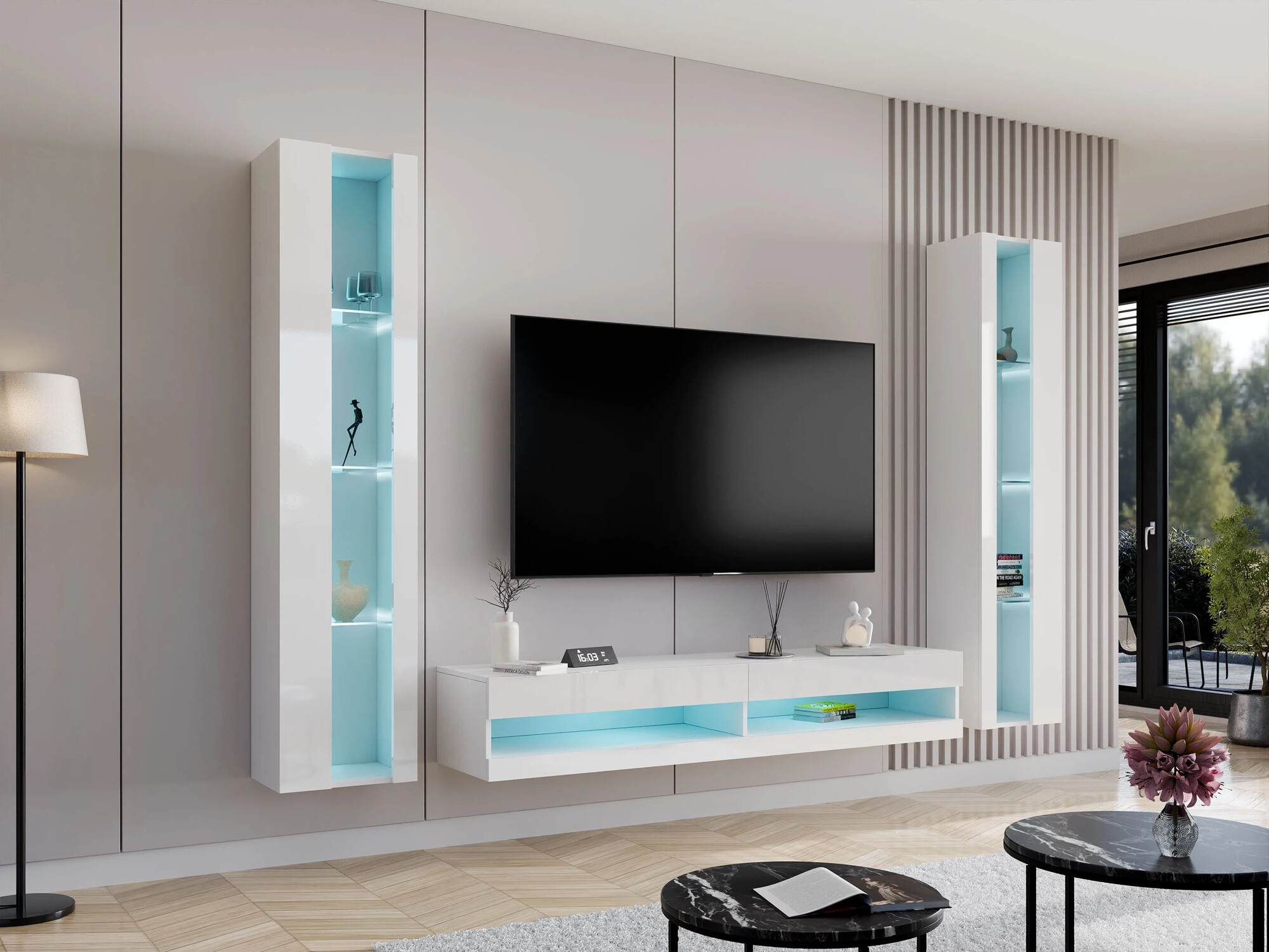 TV-alus Venenou 120 (Valge + Läikiv valge)