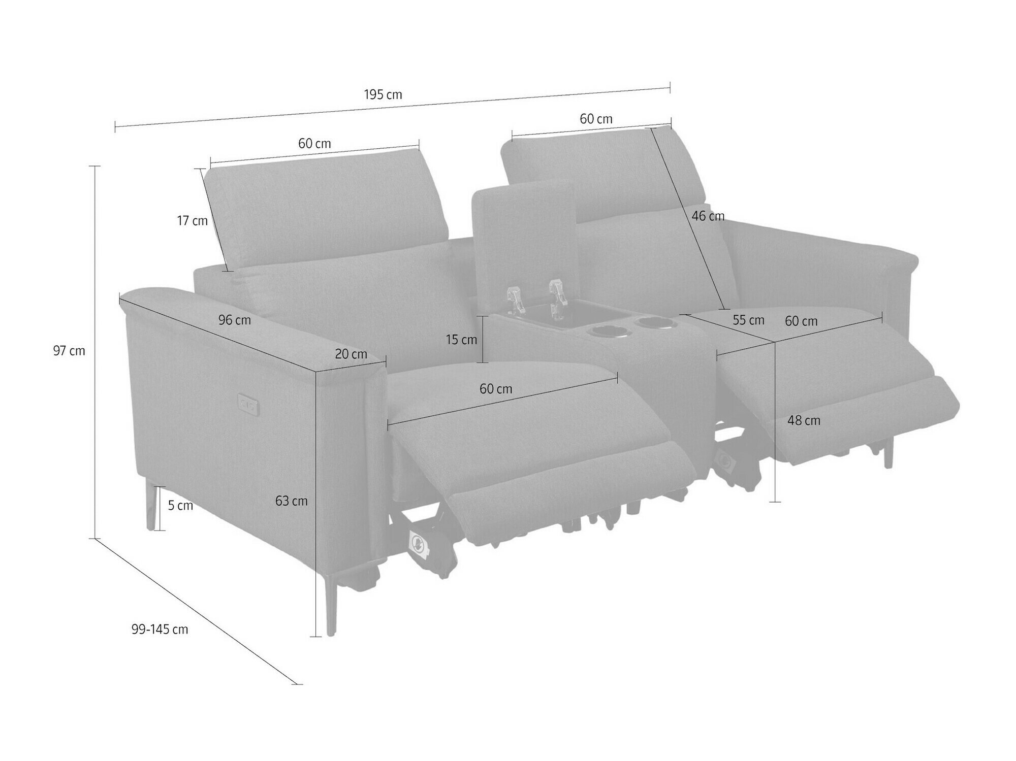 Diivan recliner Denton 1467 (Antratsiit)