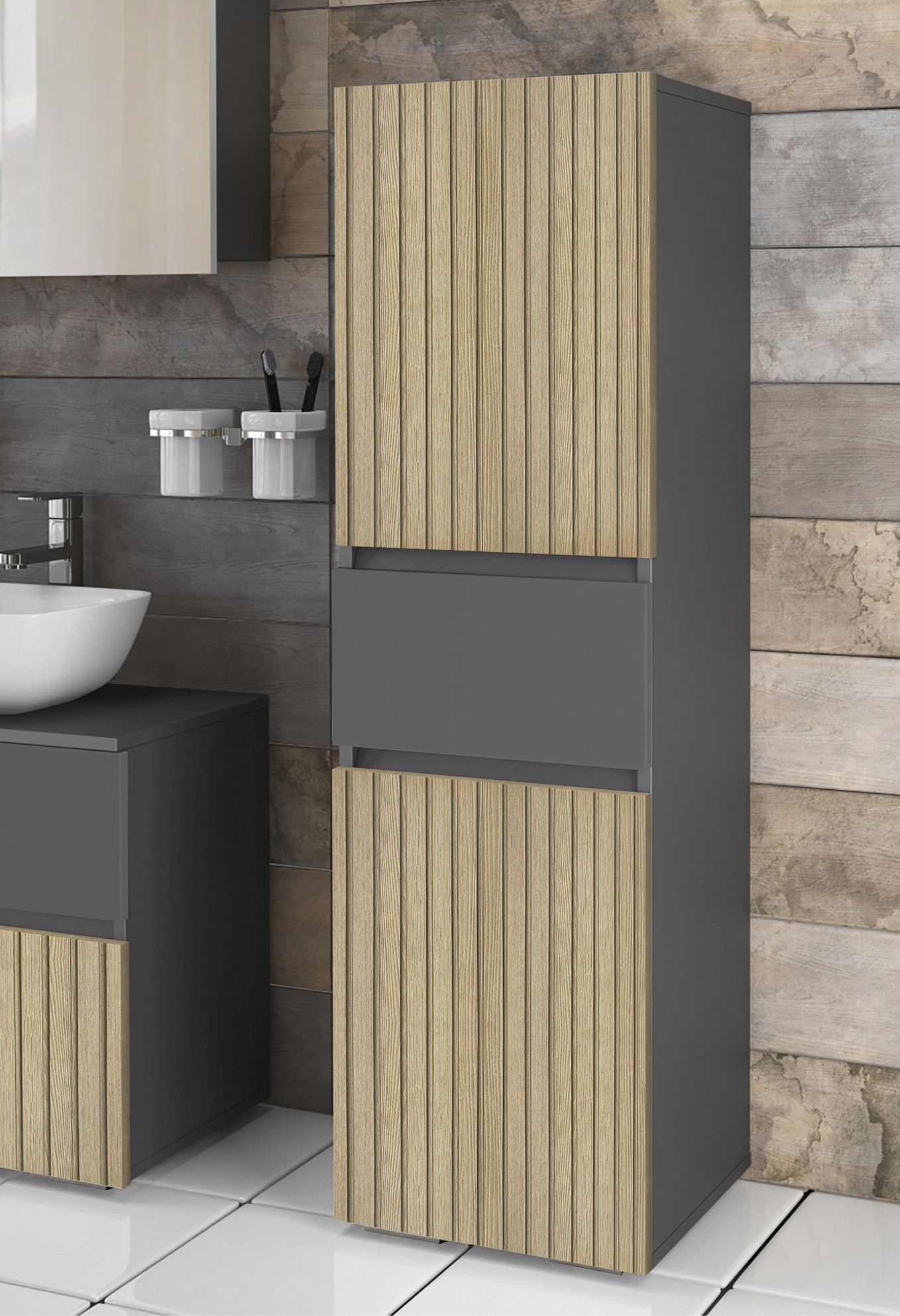 Vannitoa põrandakapp Soncamu 102 (Antratsiit + Hele tamm)