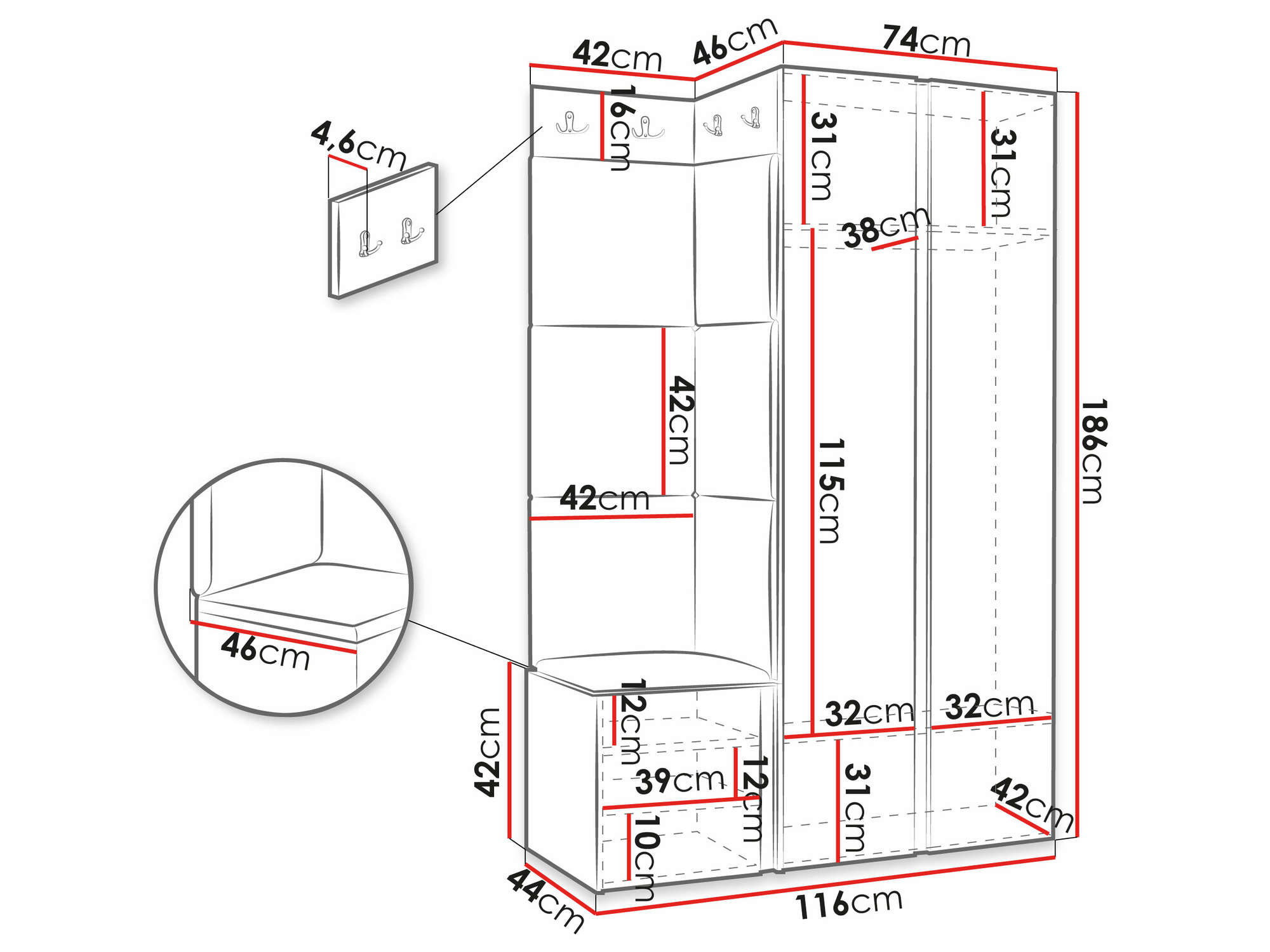 Esikukomplekt Hartford 380 (Must)