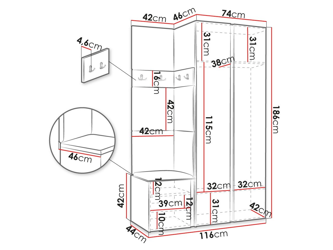Esikukomplekt Hartford 382 (Must)