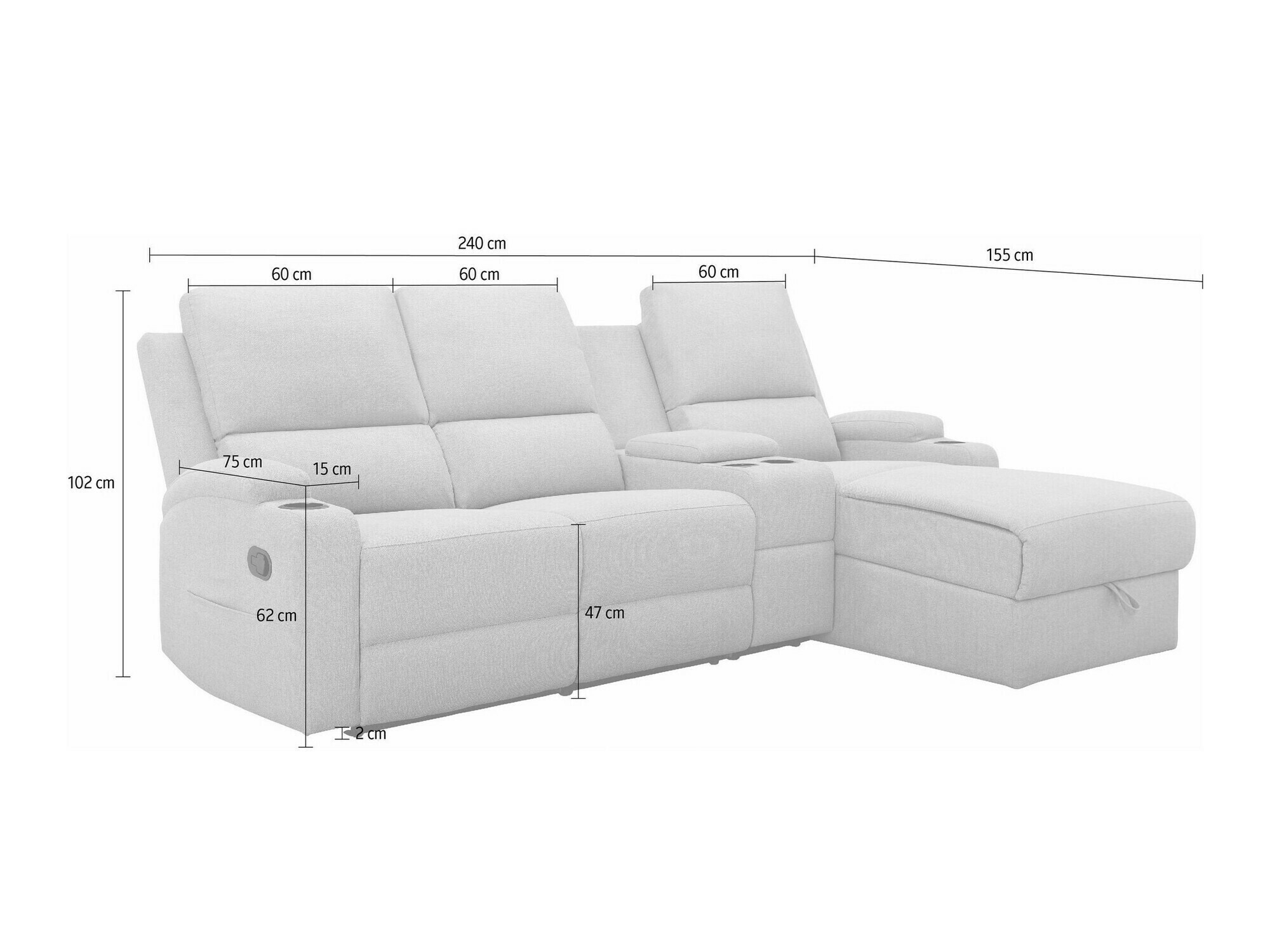 Pehme nurga recliner Denton 1368 (Antratsiit)