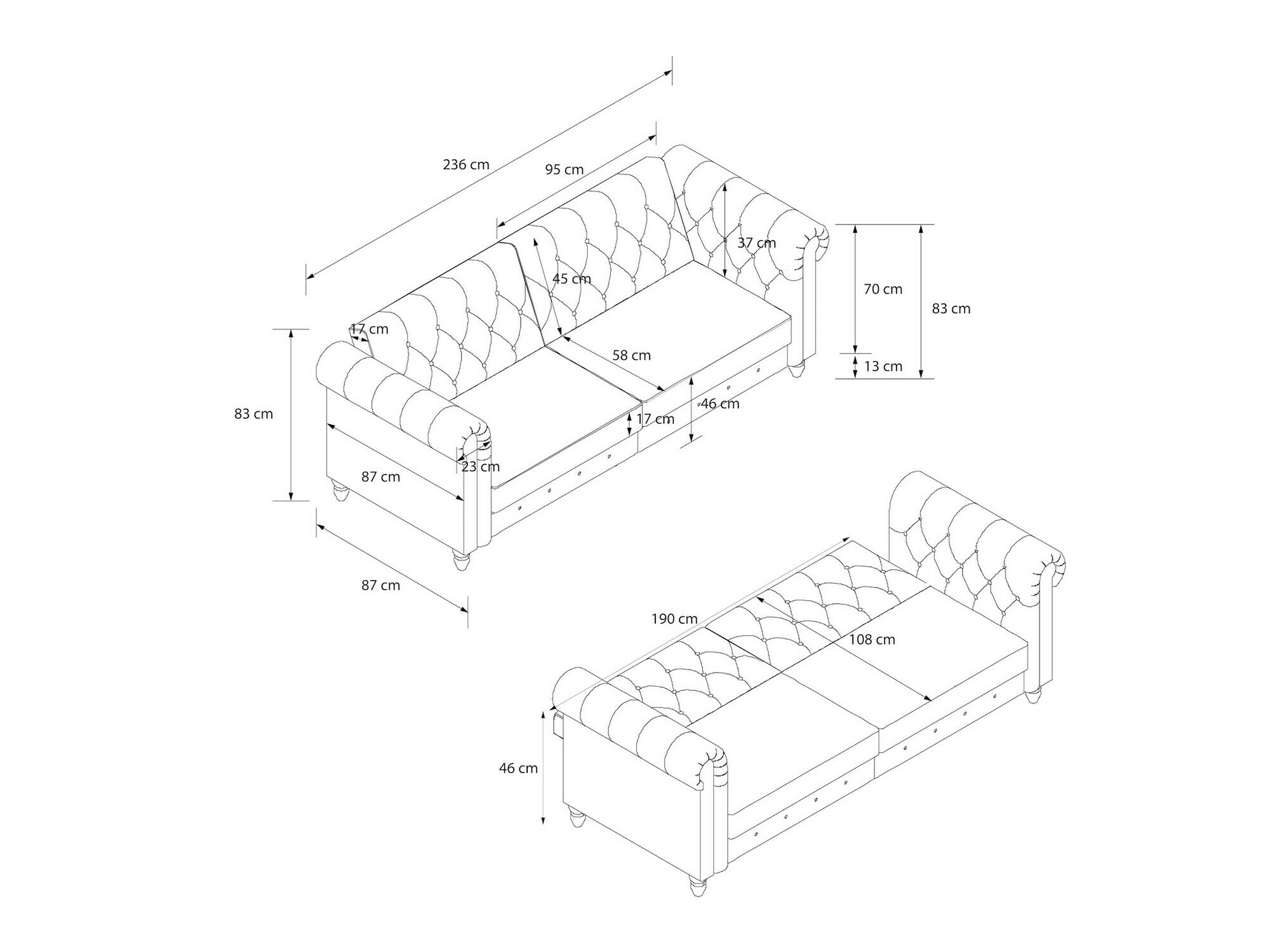 Chesterfield diivan Tulsa 217 (Tumepruun)