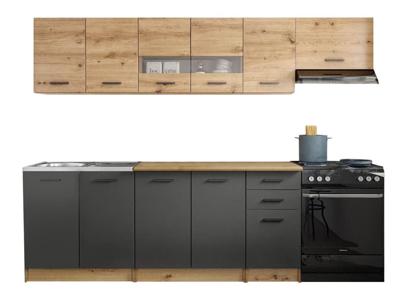 Köögikomplekt Houston 1182 (Artisan tamm + Matt hall + Wotani tamm)