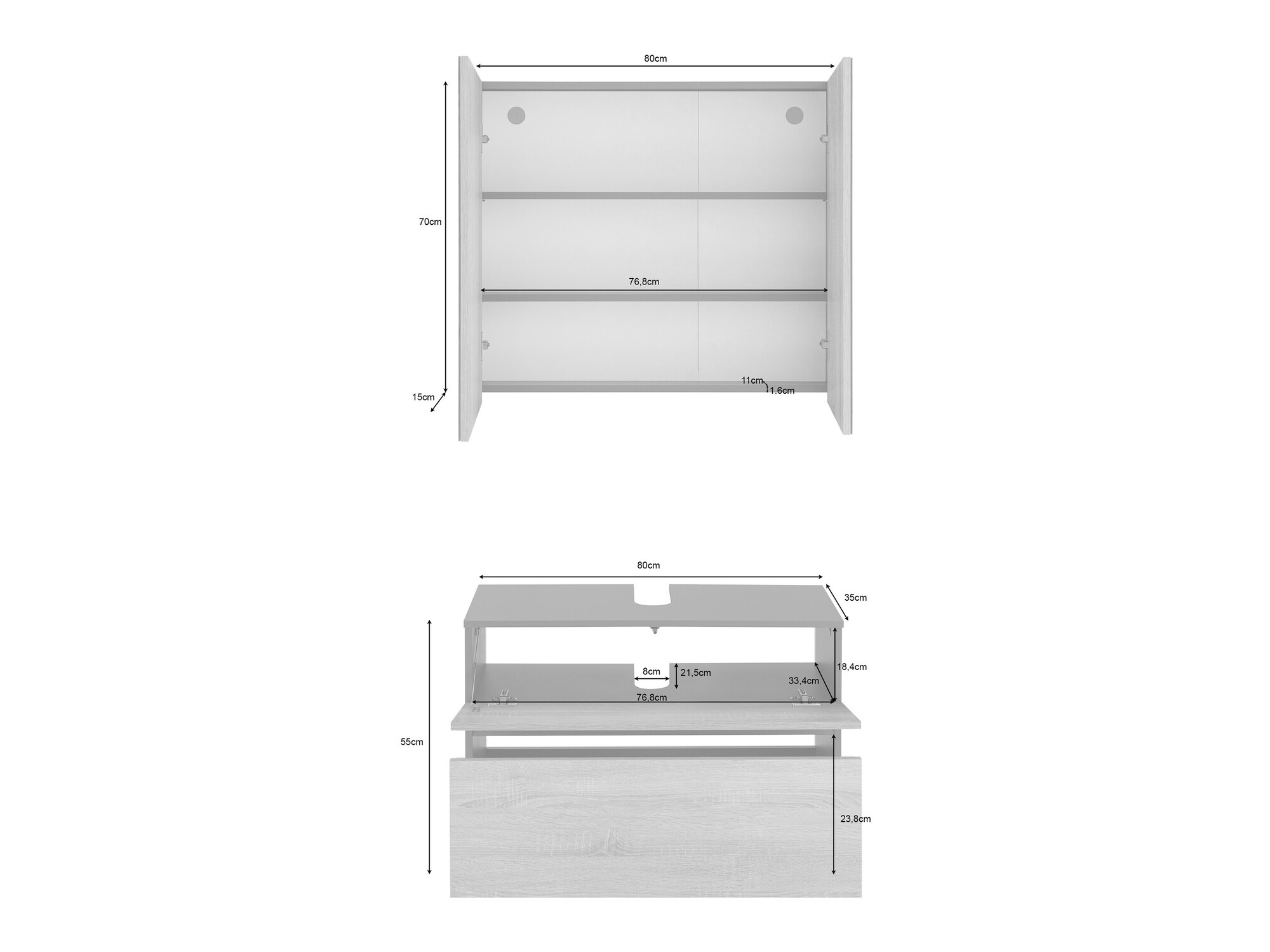 Vannitoakomplekt Soncamu 116 (Antratsiit + Tamm)