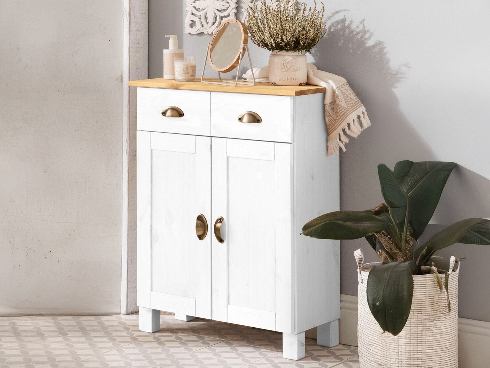 Vannitoa põrandakapp Serelbu 104 (Valge + Helepruun)