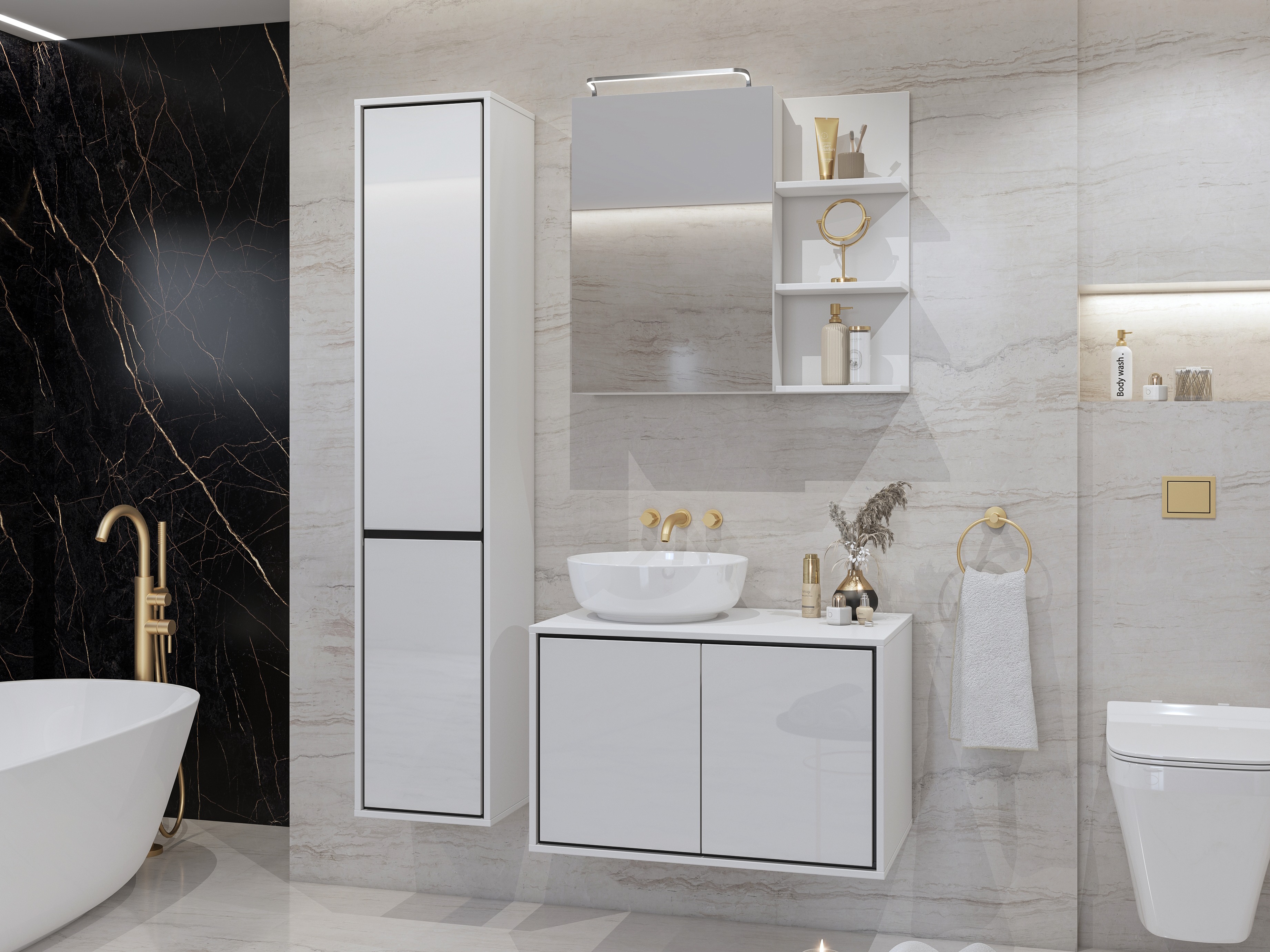 Vannitoa põrandakapp Tecavu 101 (Läikiv valge + Valge)