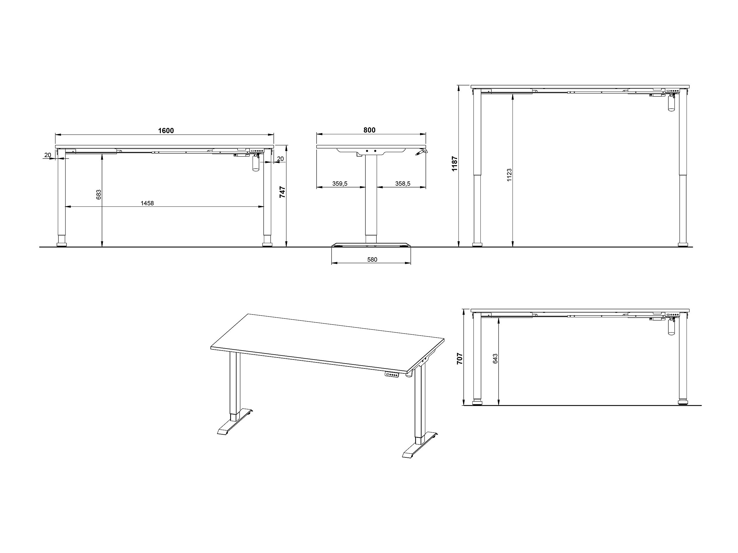 Reguleeritava kõrgusega töölaud Lartesi 117 (Grafiit + Valge)