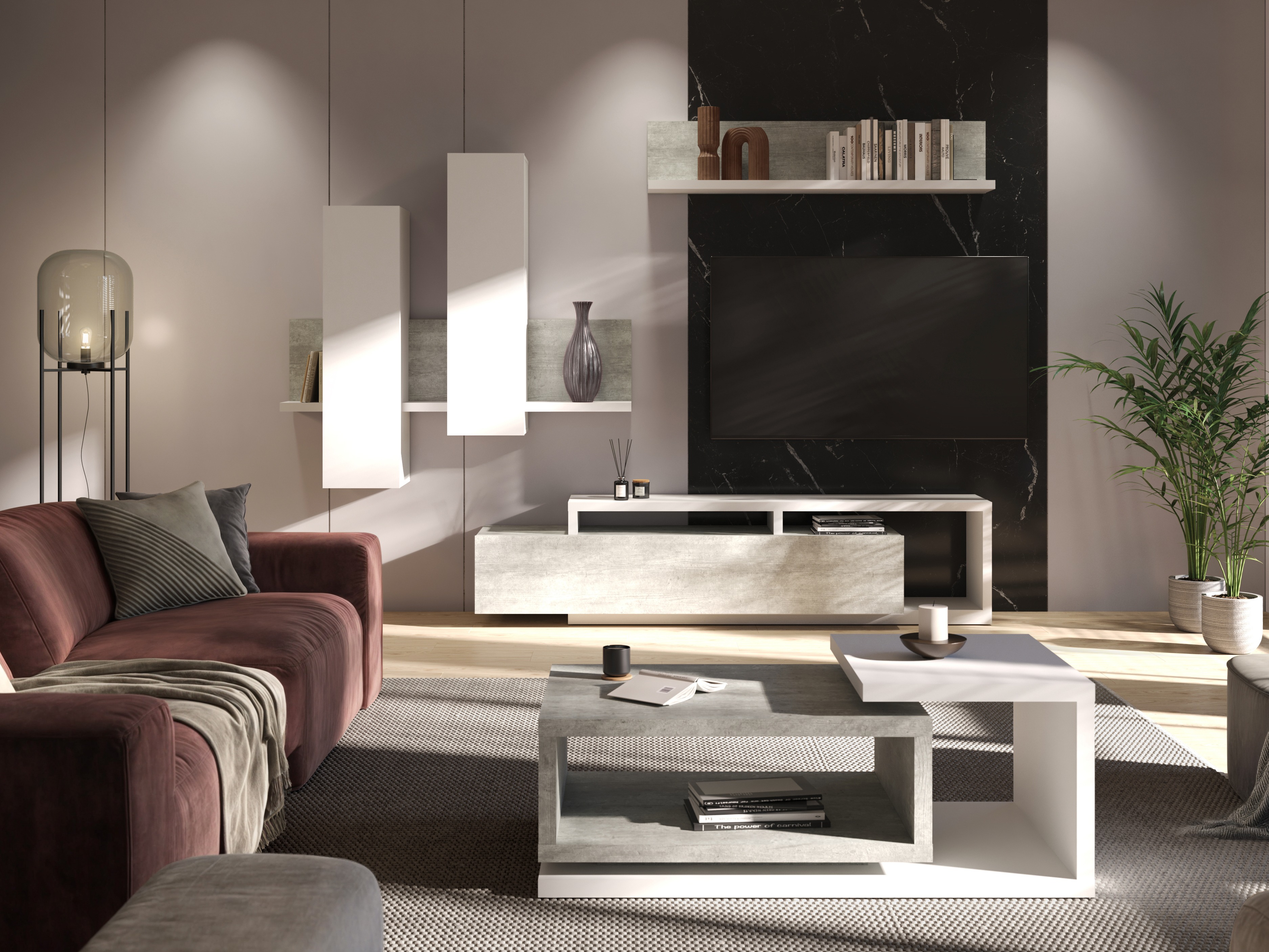 Diivanilaud Lutiva 104 (Valge + Betoon)