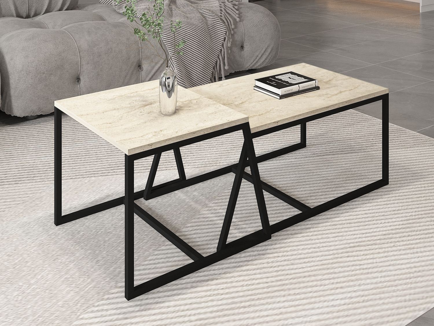 Diivanilaudade komplekt Kailua 1804 (Valgus Travertine + Must)