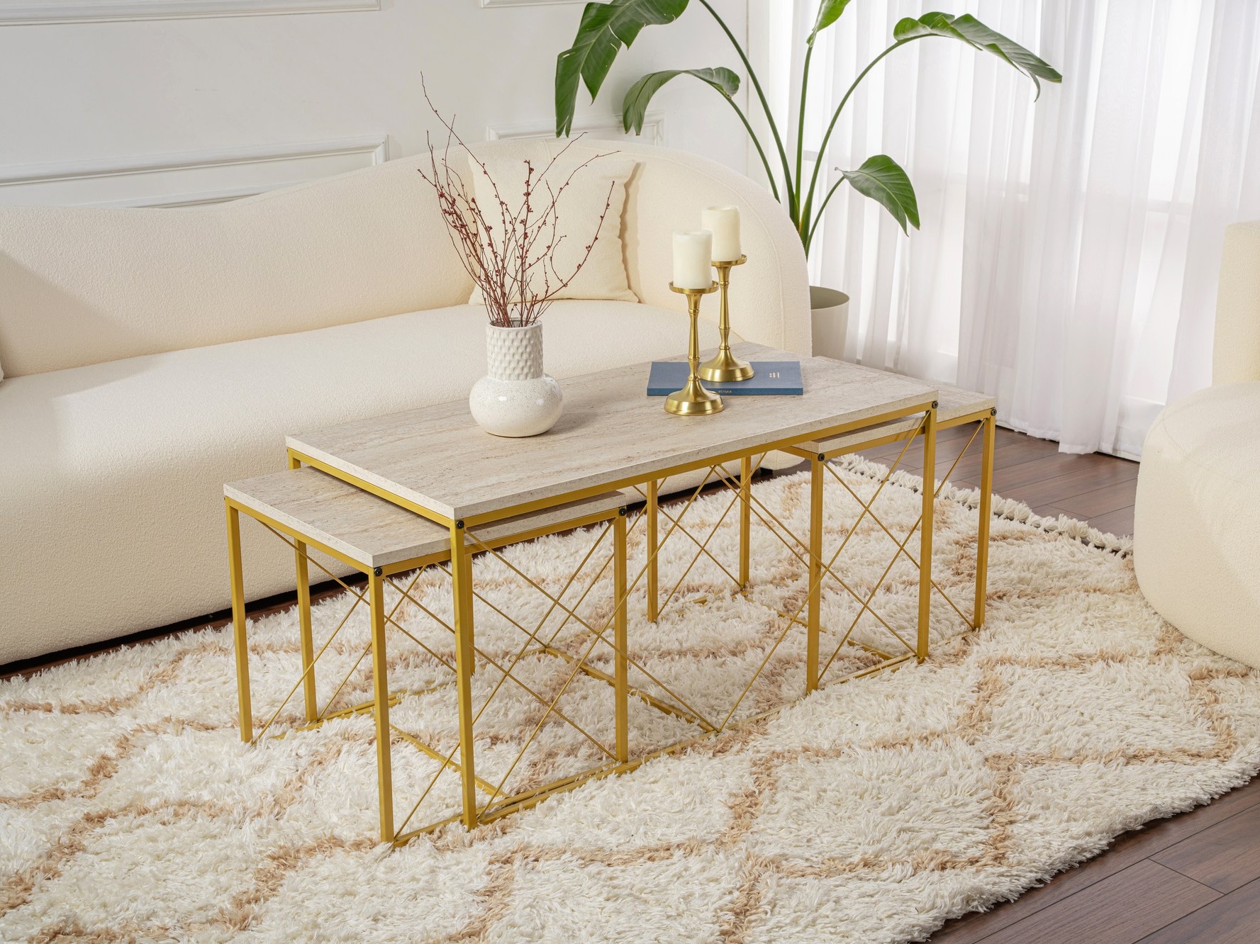 Diivanilaudade komplekt Kailua 2619 (Hele travertiin + Kuldne)