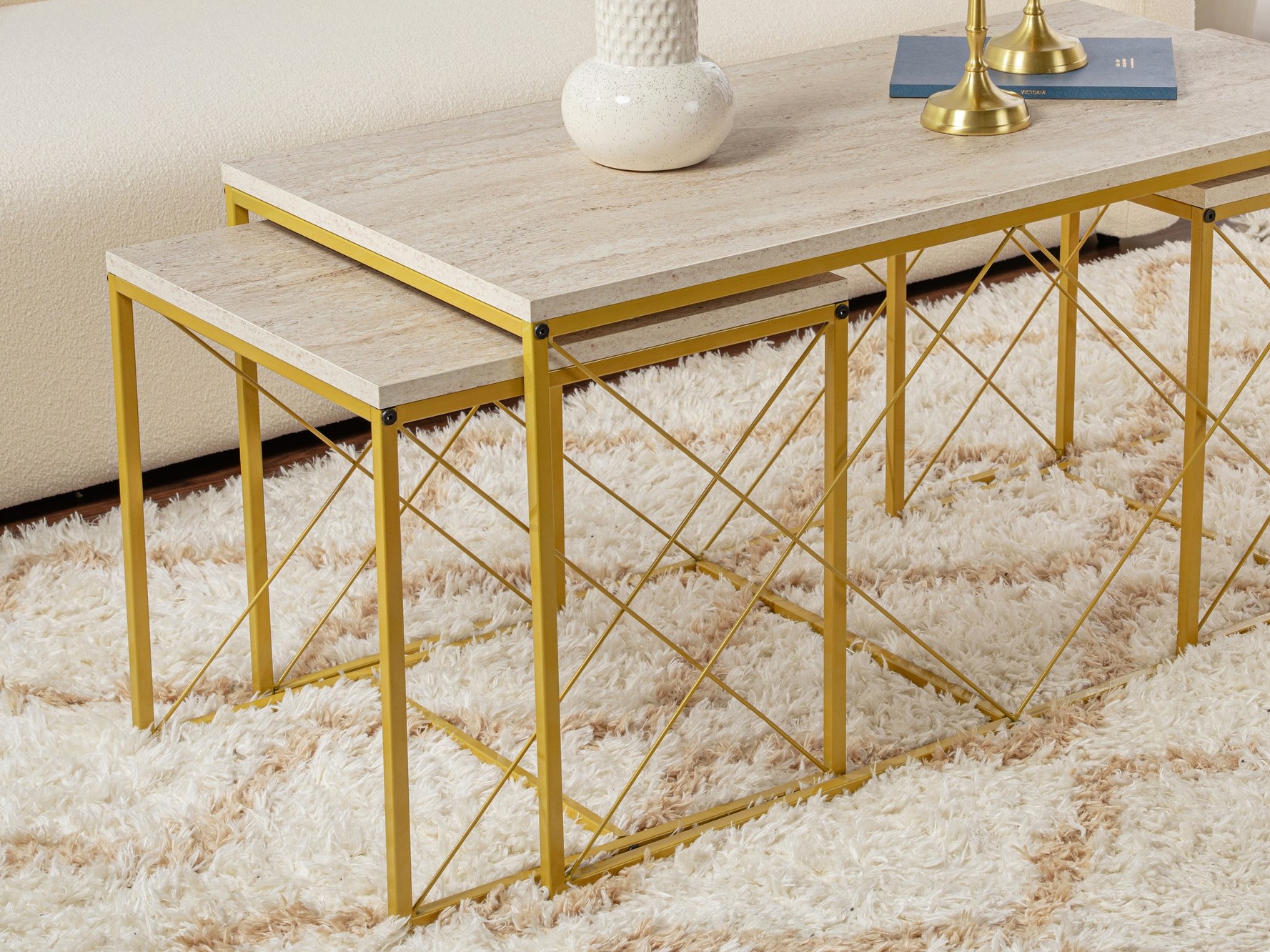 Diivanilaudade komplekt Kailua 2619 (Hele travertiin + Kuldne)