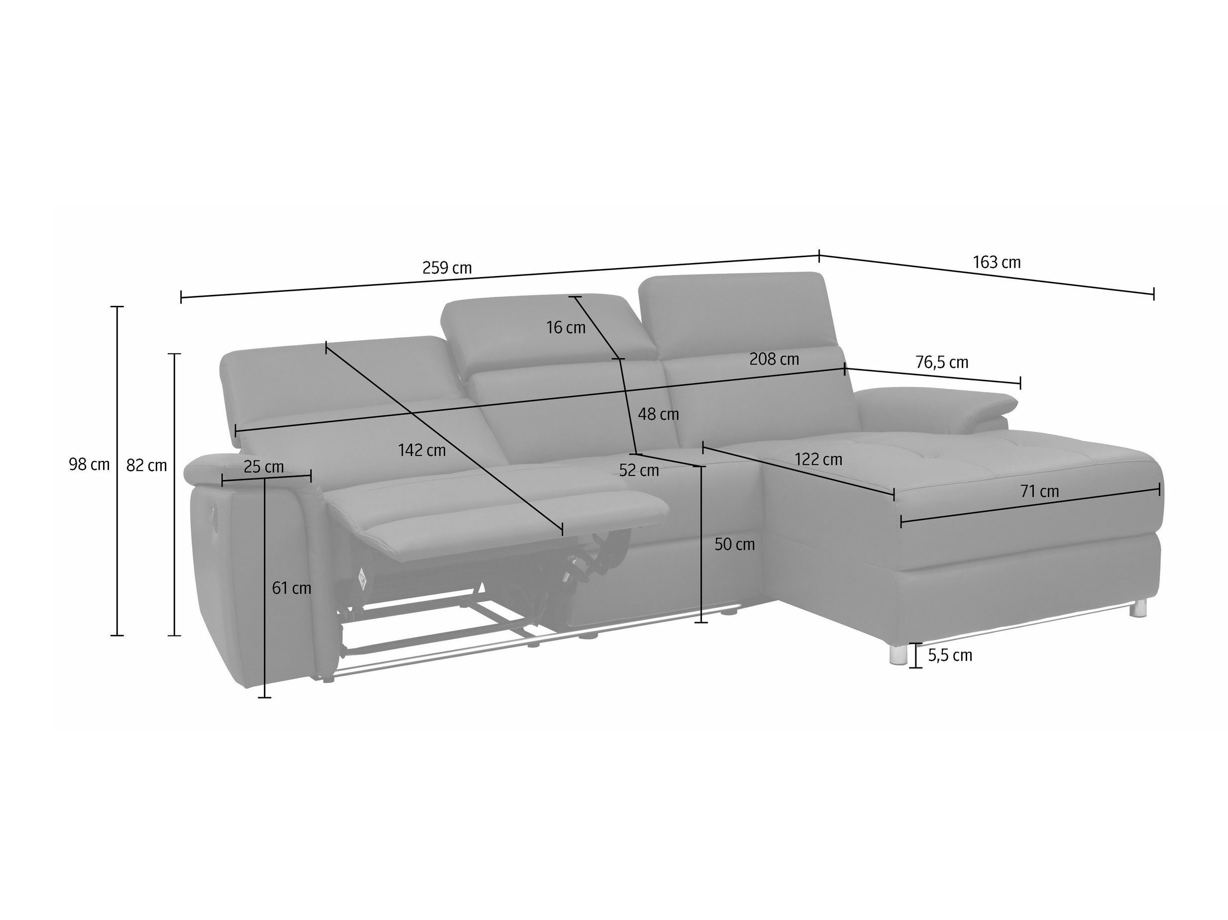 Pehme nurga recliner Beldalo 106 (Hall)