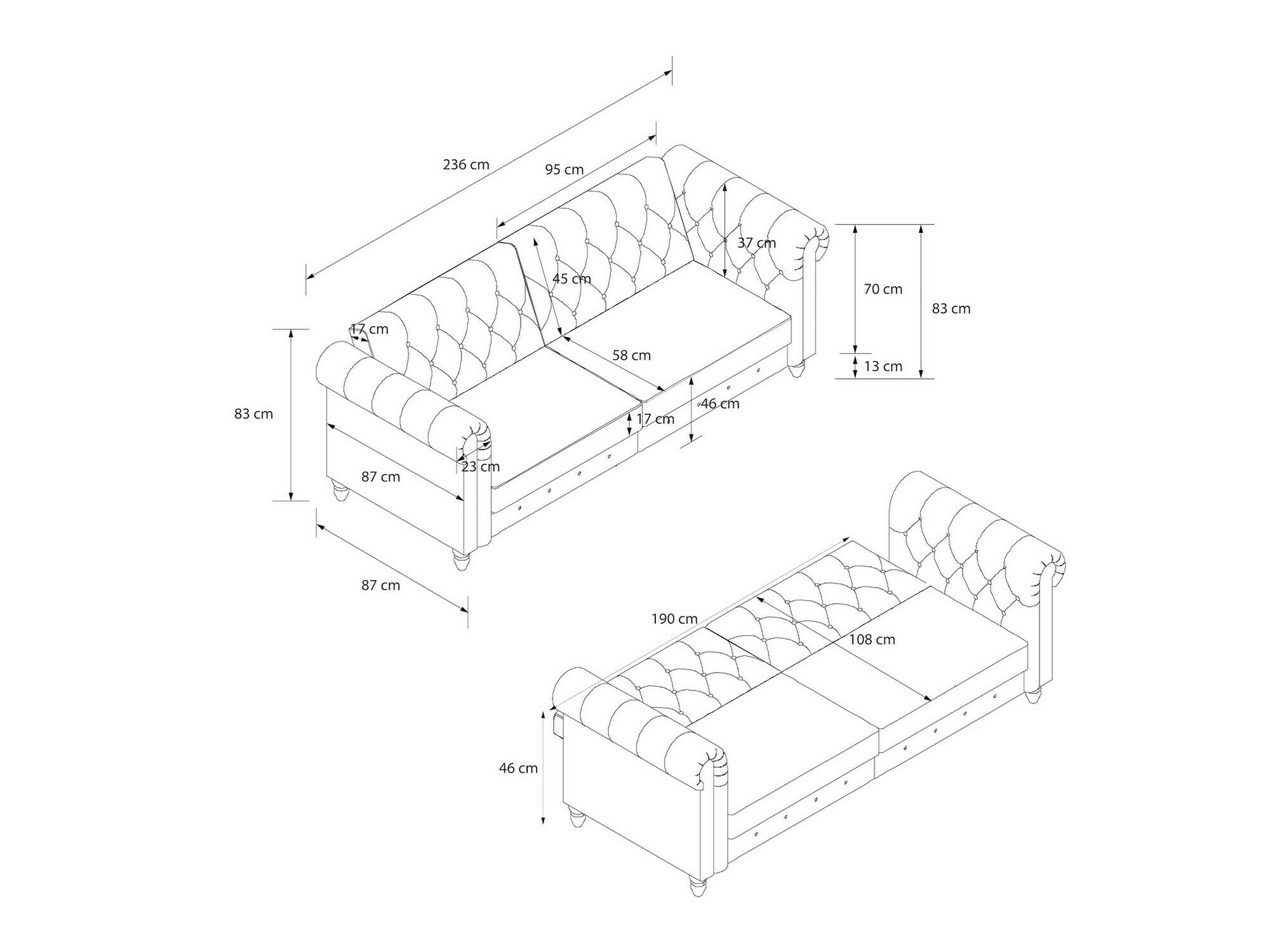 Chesterfield diivan Tulsa 217 (Tumehall)