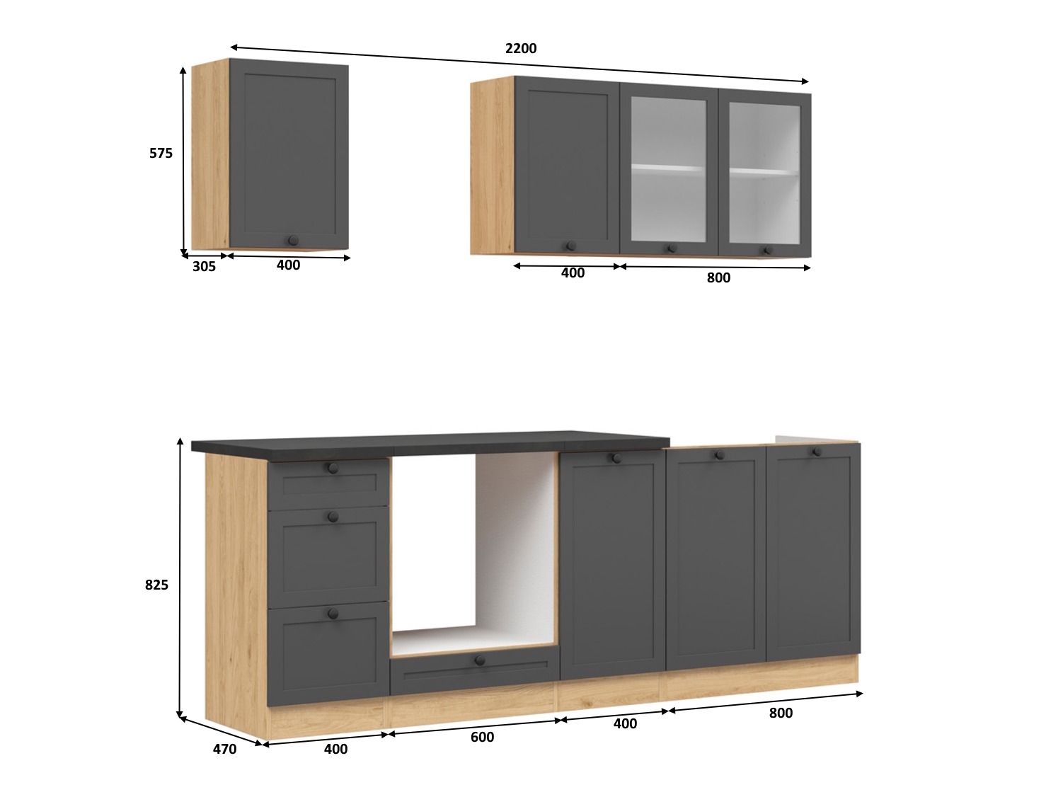 Moodul köögikomplekt Classic Grey Oak 117