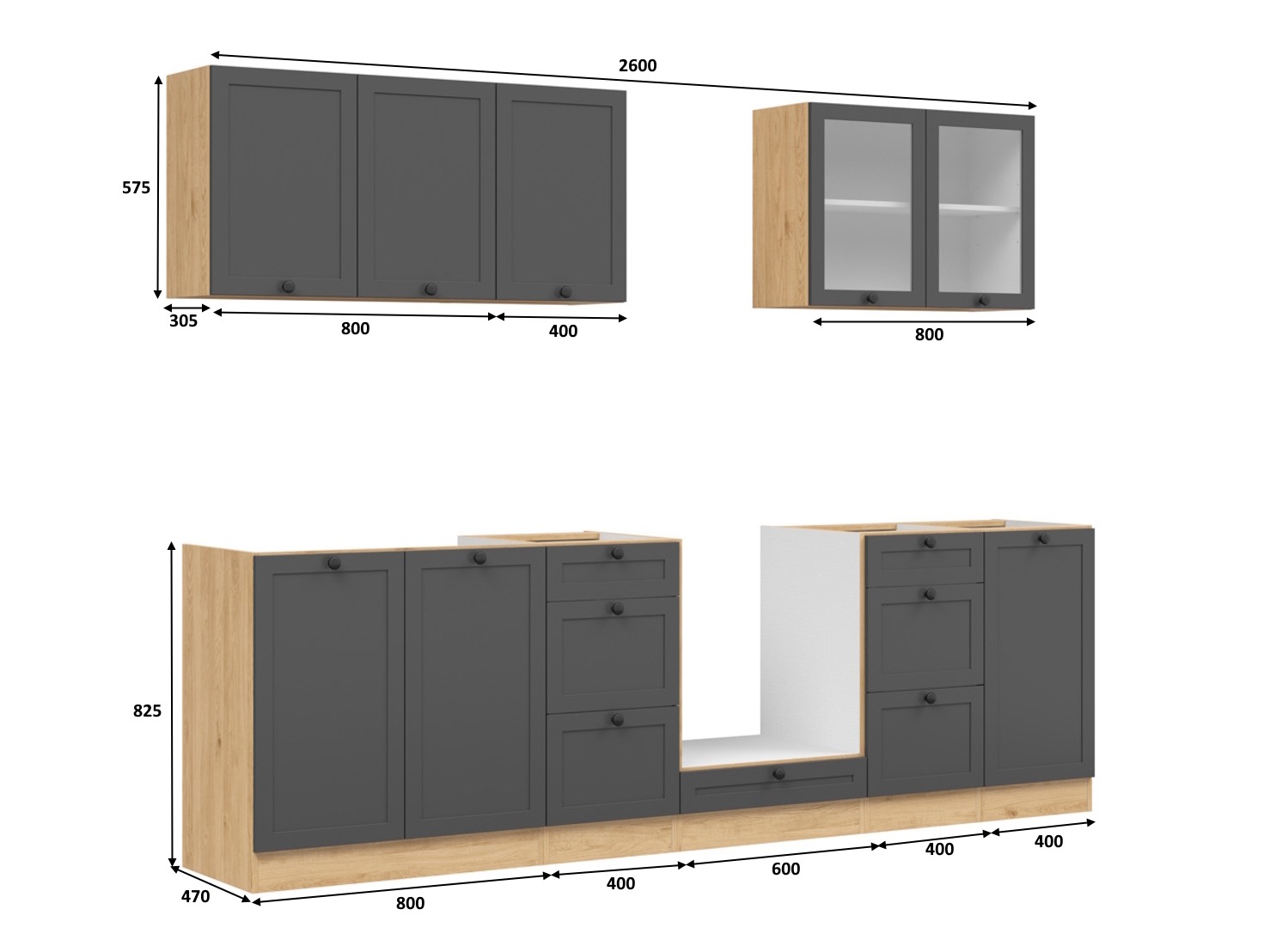 Moodul köögikomplekt Classic Grey Oak 118