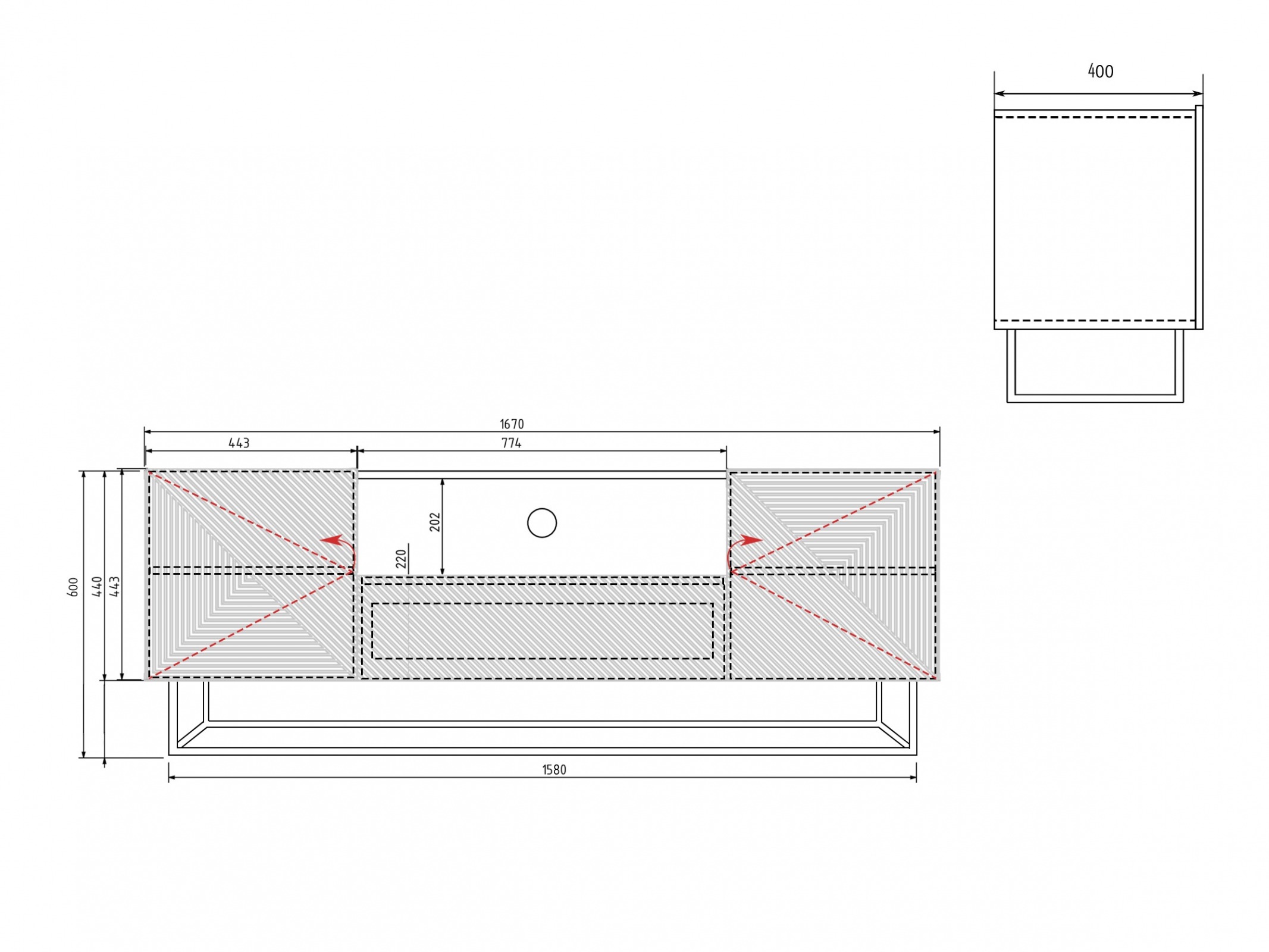 TV-alus Dortivi 102 (Artisan tamm + Matt hall)
