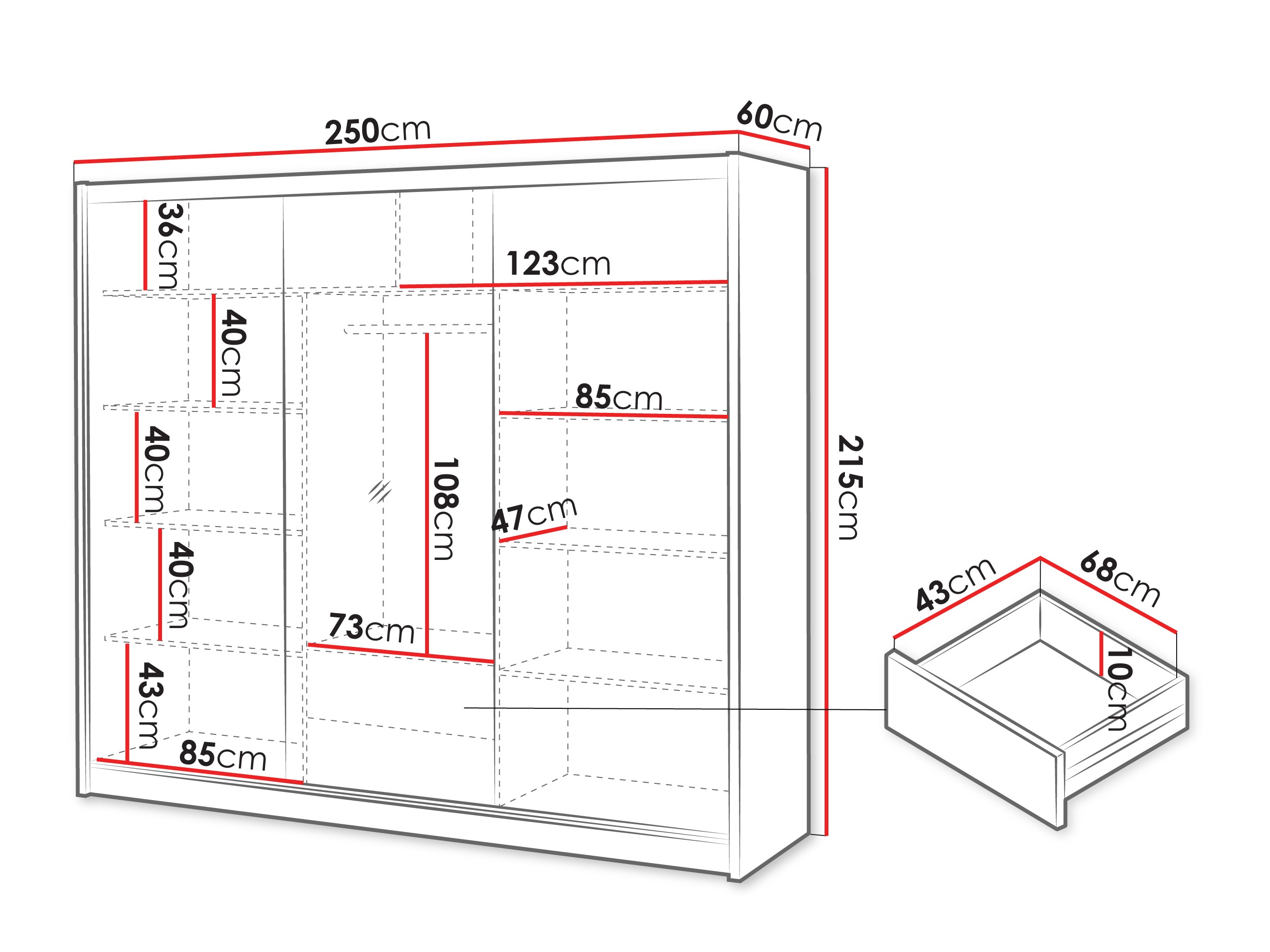 Riidekapp Honolulu 275 (Wotani tamm + Valge)