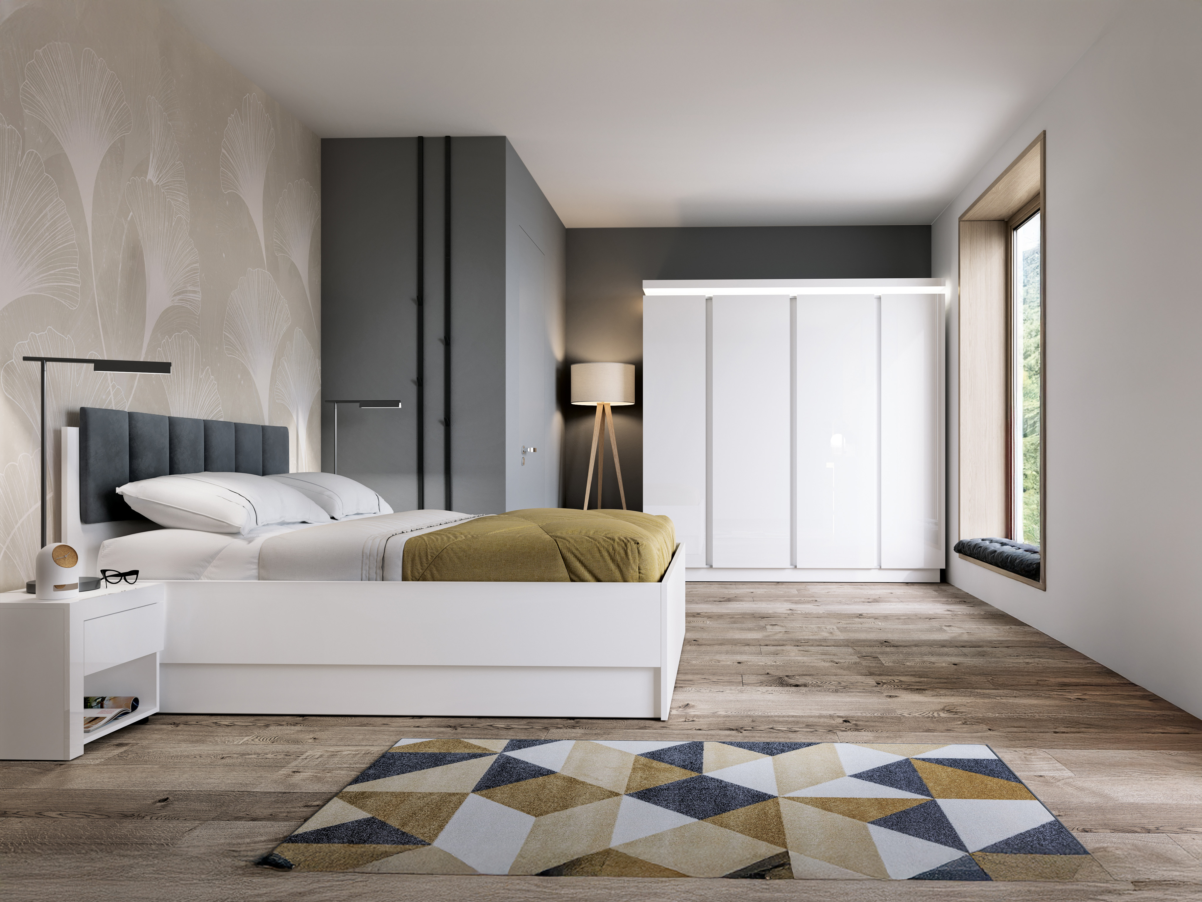 Magamistoakomplekt Feldeli 122 (Valge + Läikiv valge)