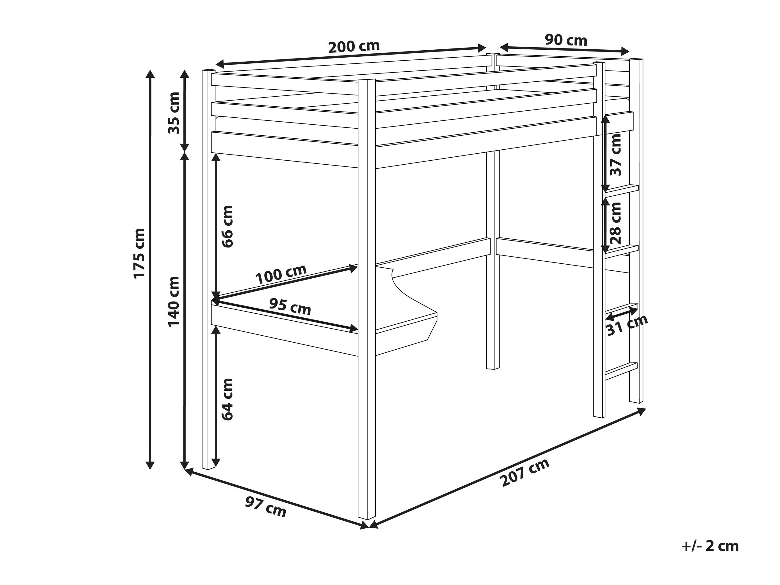 Kõrge voodi Berwyn 2832 (Ere puit)