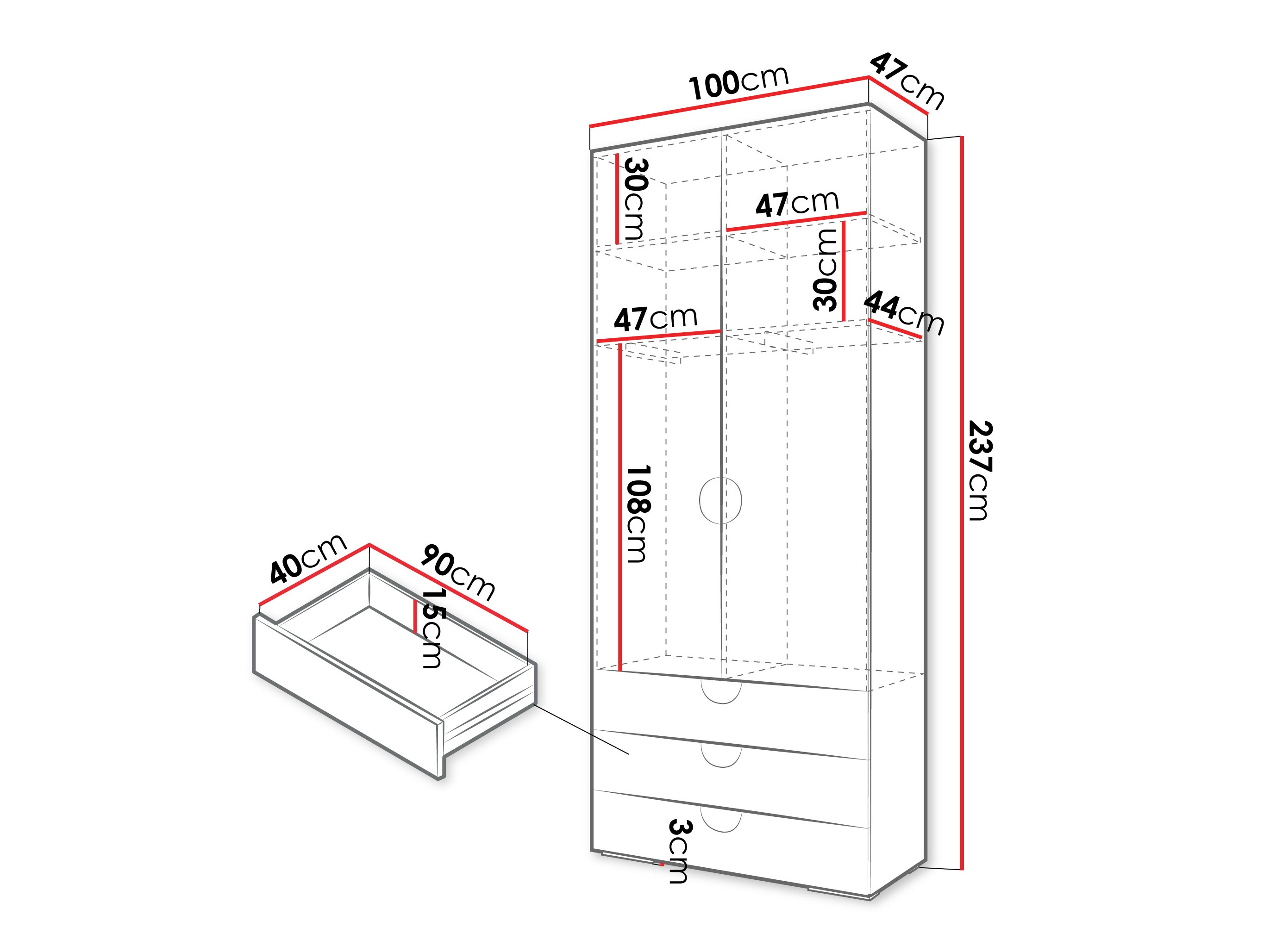 Riidekapp Hartford 565 (Valge)