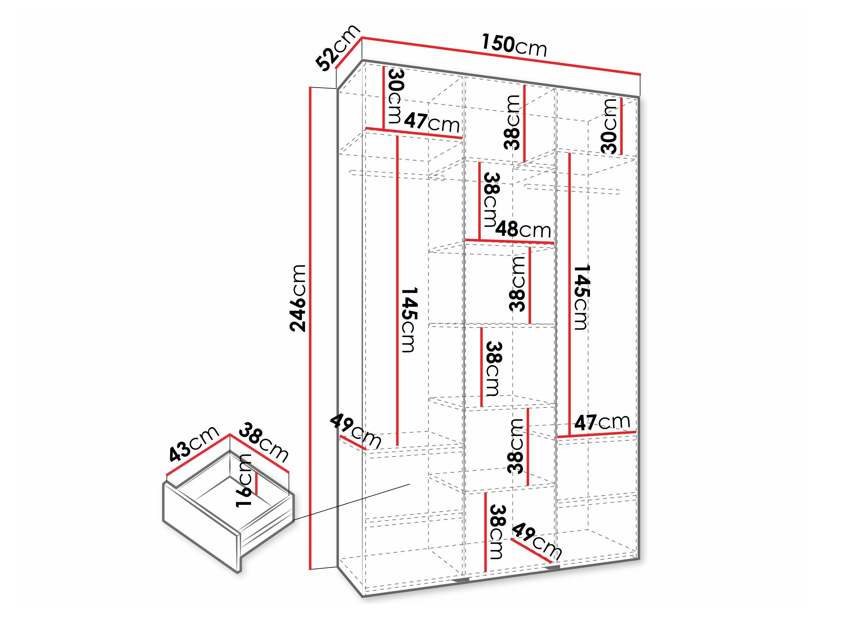 Riidekapp Hartford 571 (Valge)