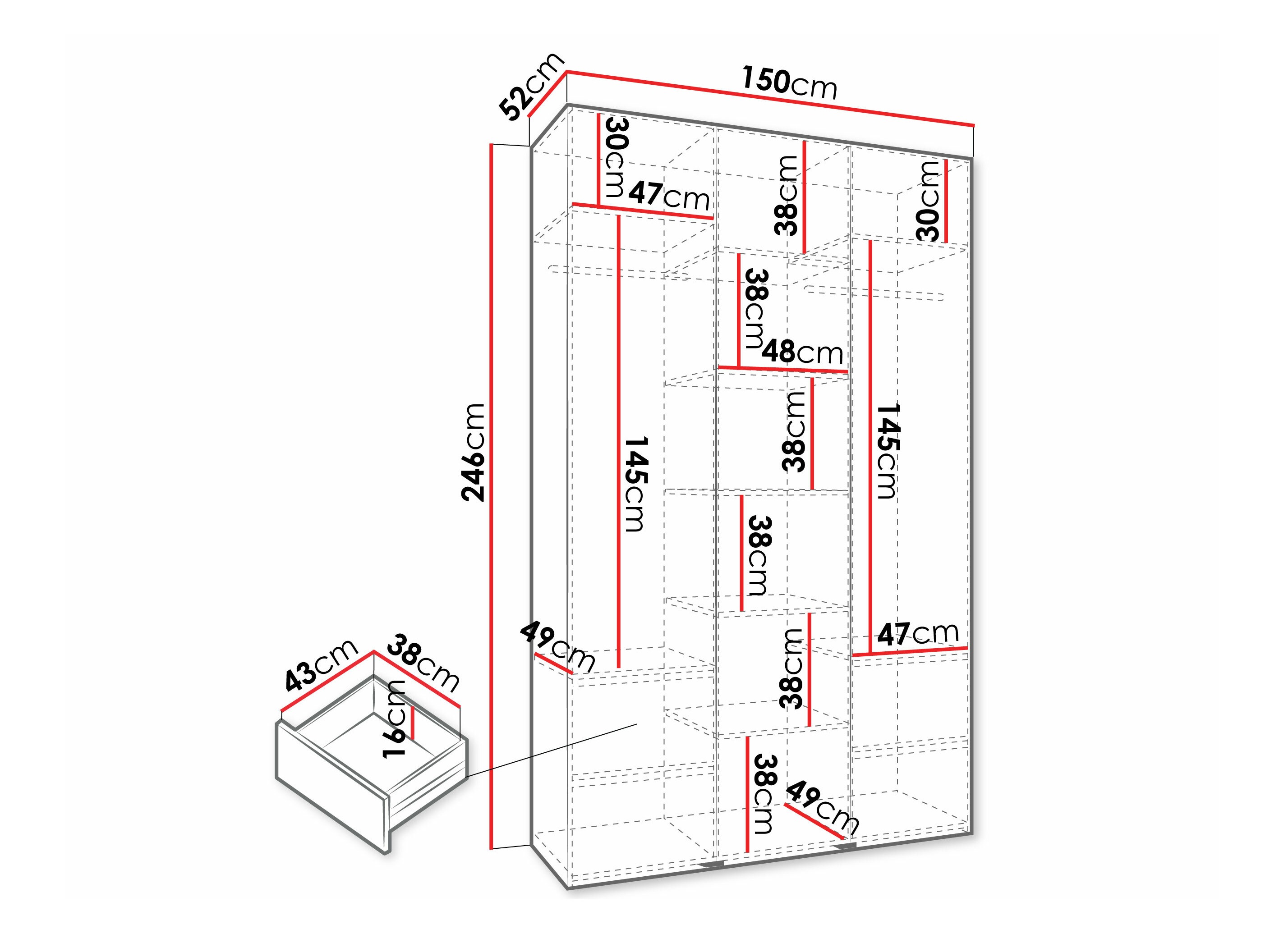 Riidekapp Hartford 573 (Valge)