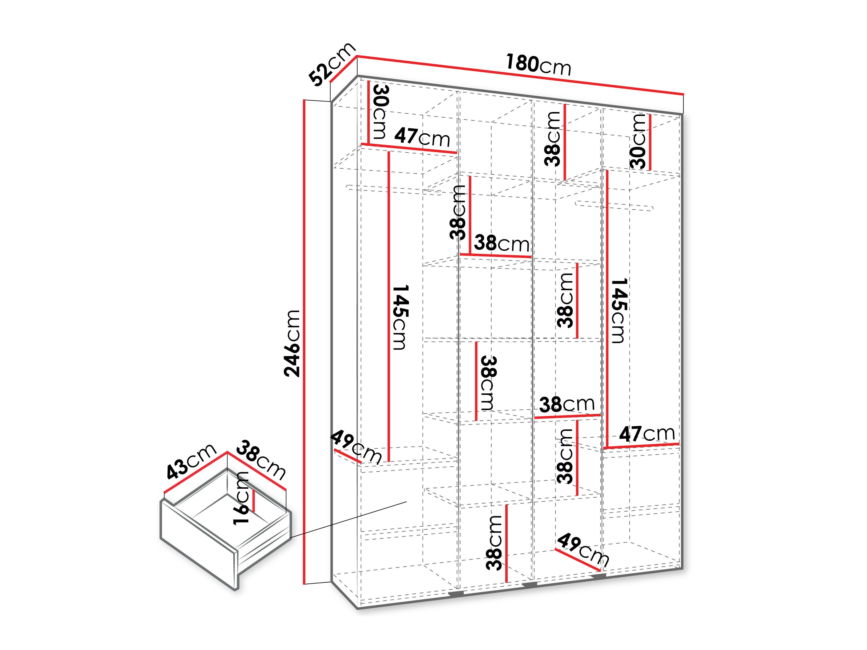 Riidekapp Hartford 574 (Valge)