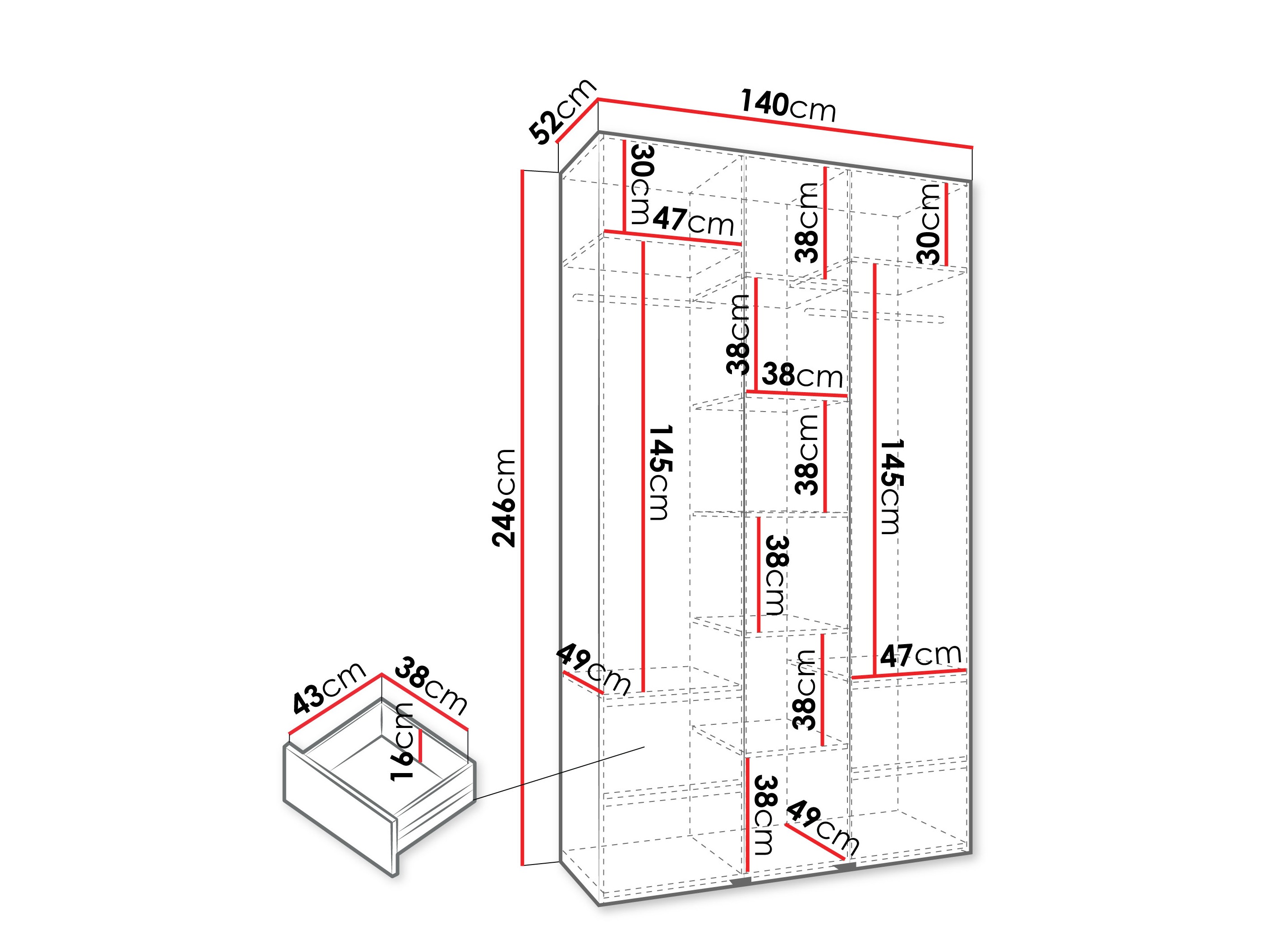 Riidekapp Hartford 544 (Valge)
