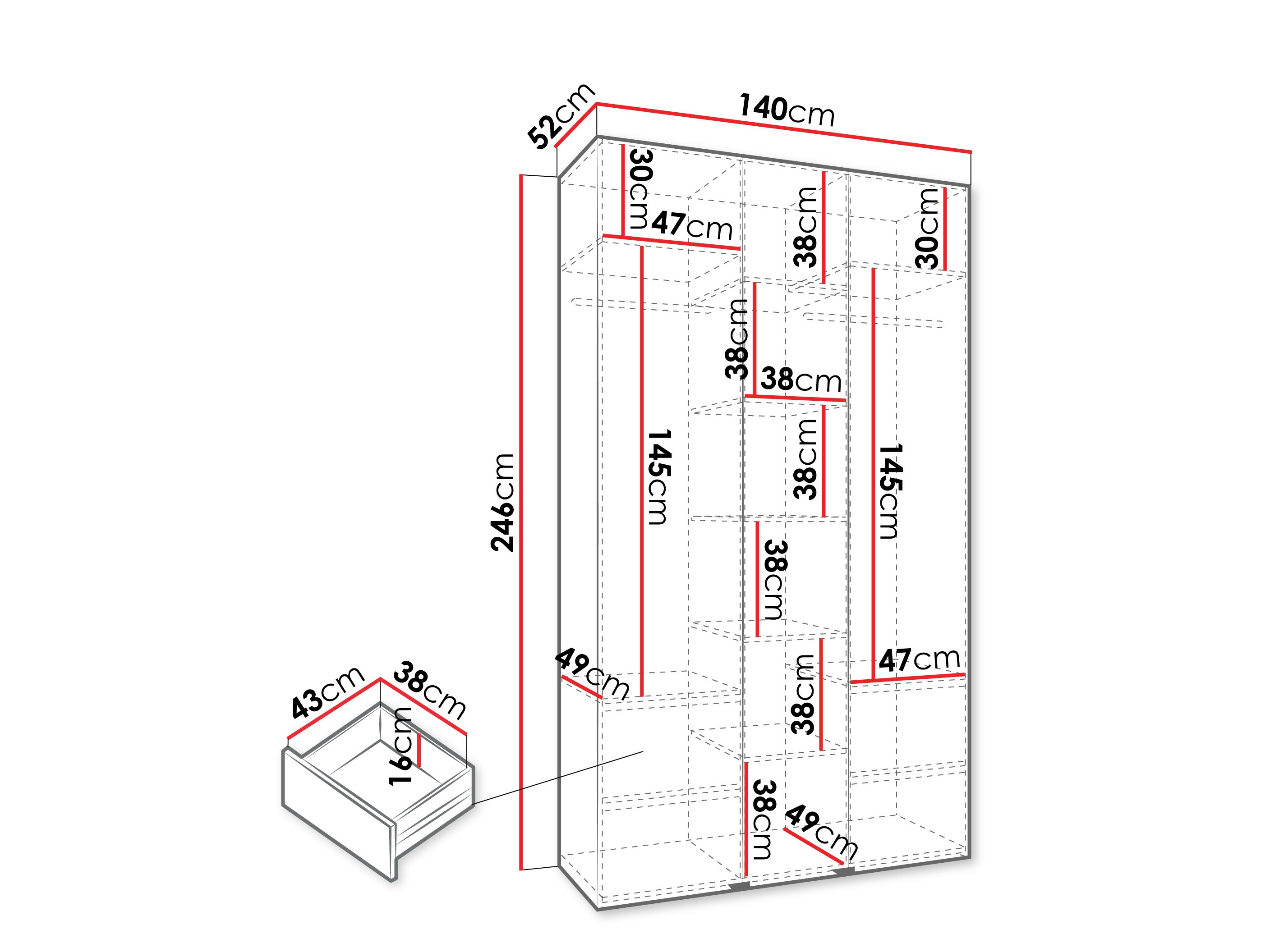 Riidekapp Hartford 544 (Valge)