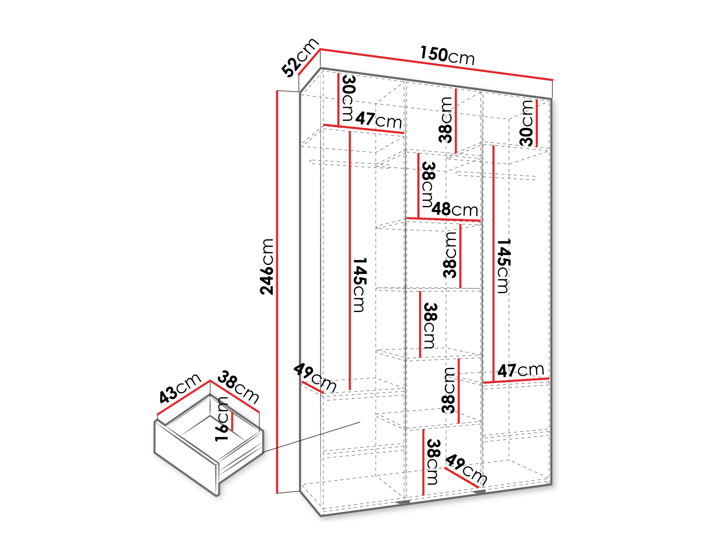 Riidekapp Hartford 544 (Valge)