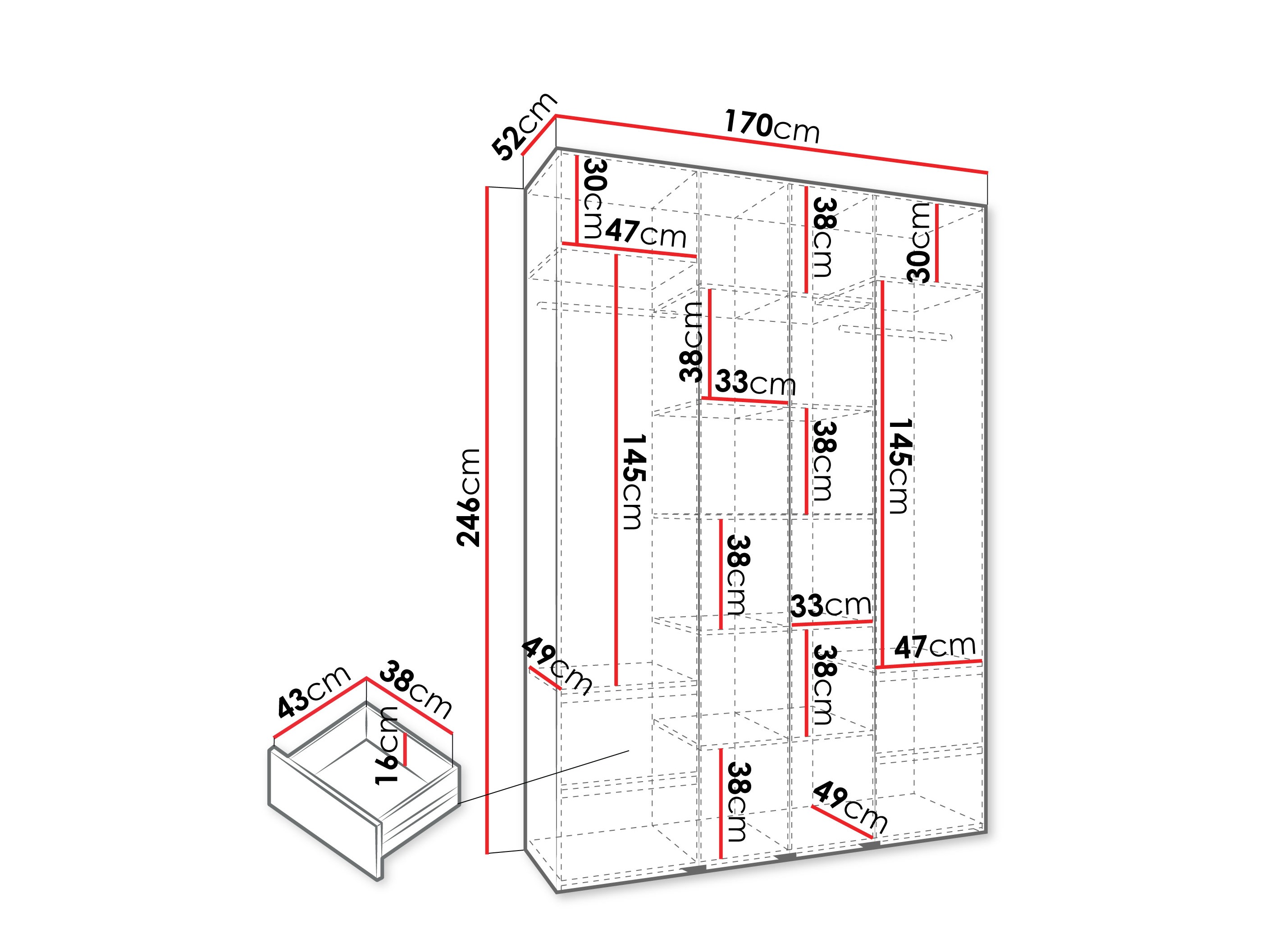Riidekapp Hartford 554 (Valge)