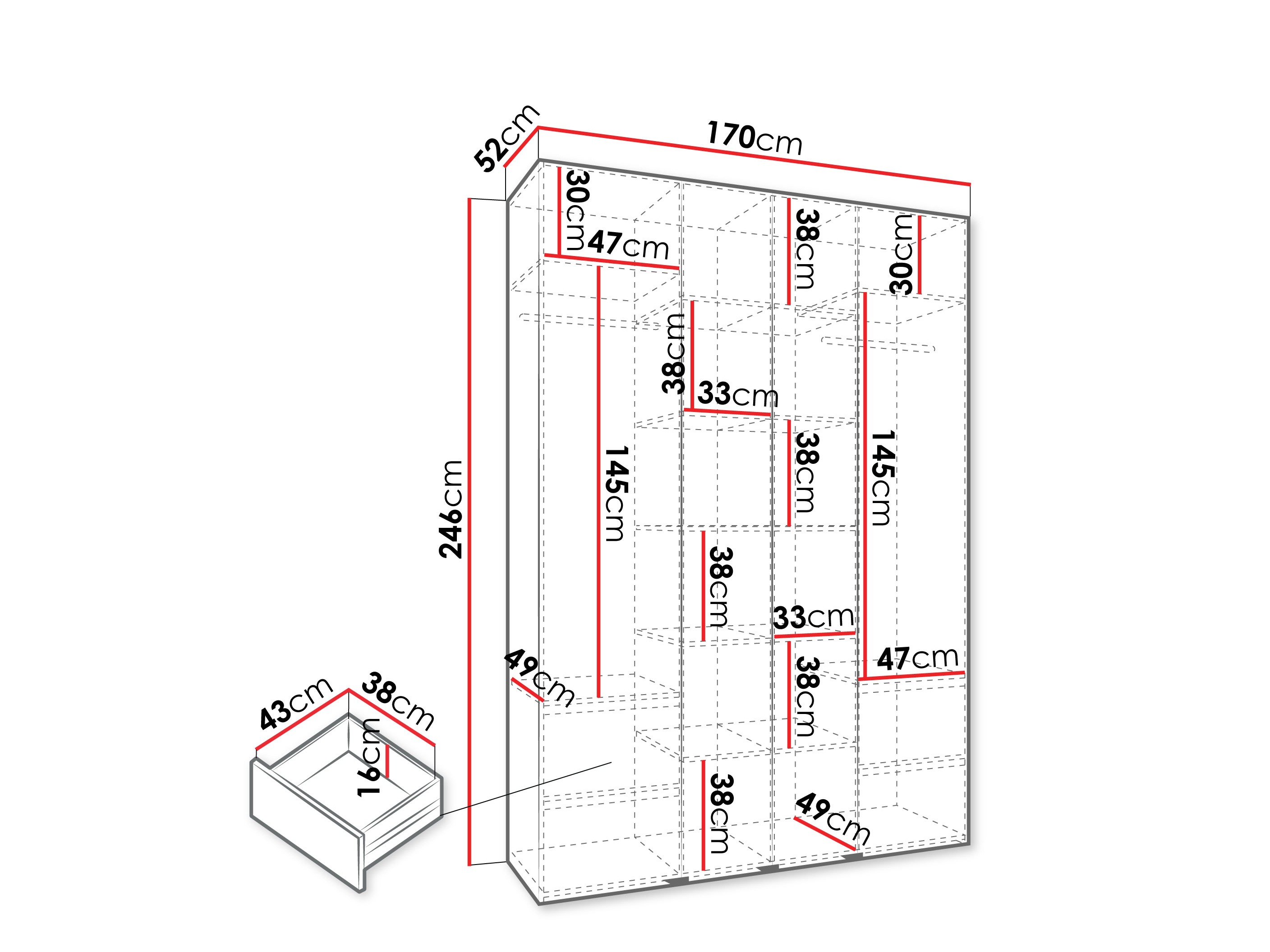 Riidekapp Hartford 554 (Valge)