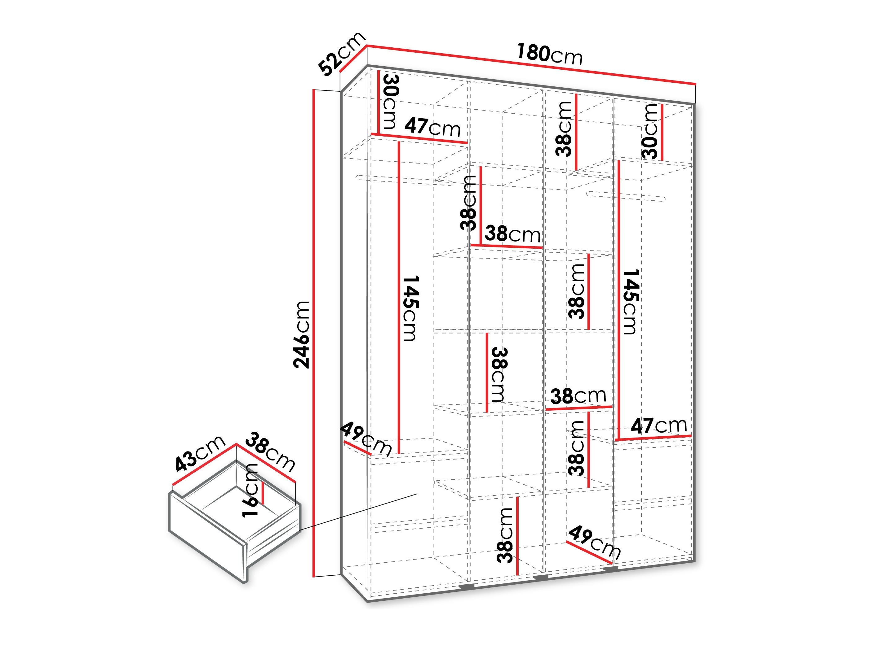 Riidekapp Hartford 554 (Valge)