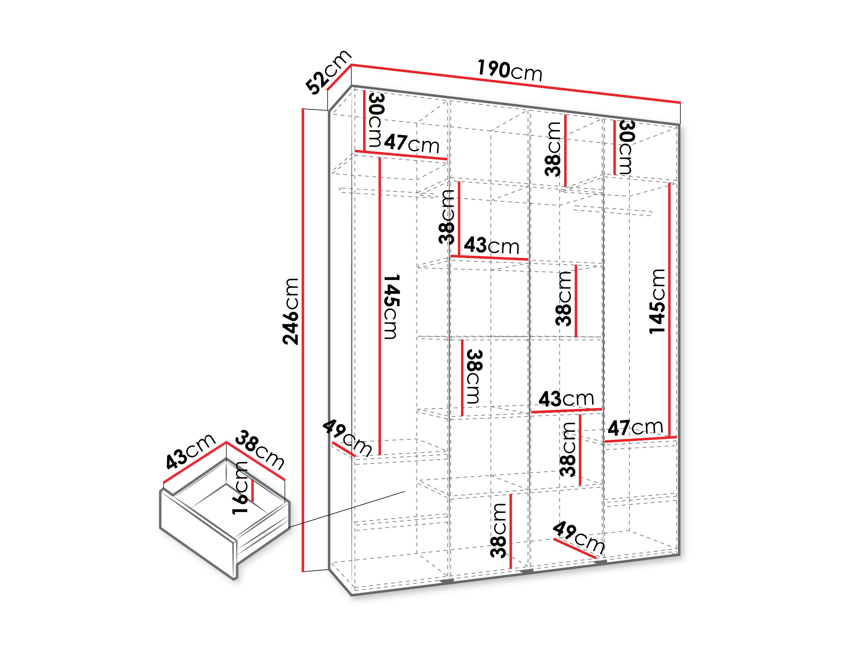 Riidekapp Hartford 554 (Valge)